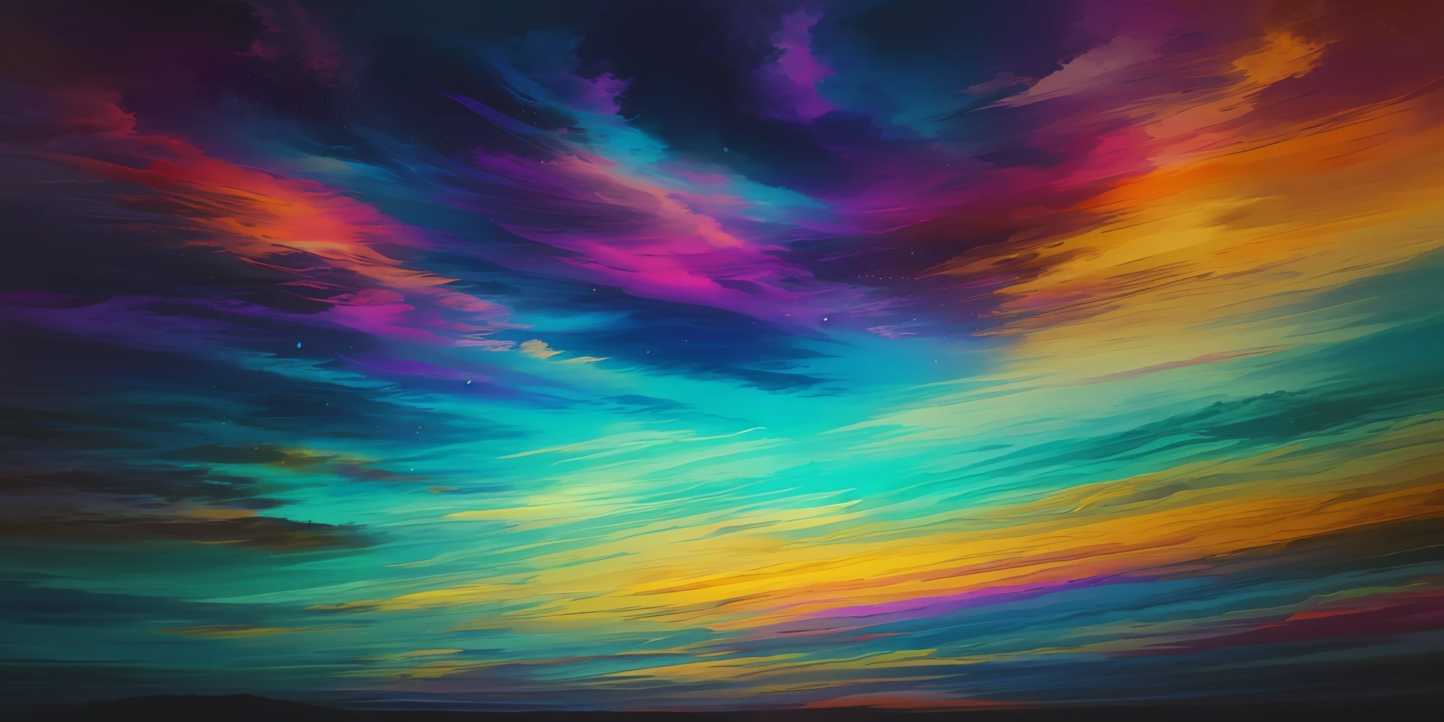 A painting of a colorful cloud filled with sky with a black background, color field painting. 8k, menacing colored background, an abstract spiritual background, philosophical splashes of colors, cosmic colors, many colors in the background, vibrant digital painting, colorful rainbow clouds, bright colored mist, clouds of mystical tones, vibrant atmospheric colors, colorful digital painting, psychedelic clouds, with dripping inkdrops