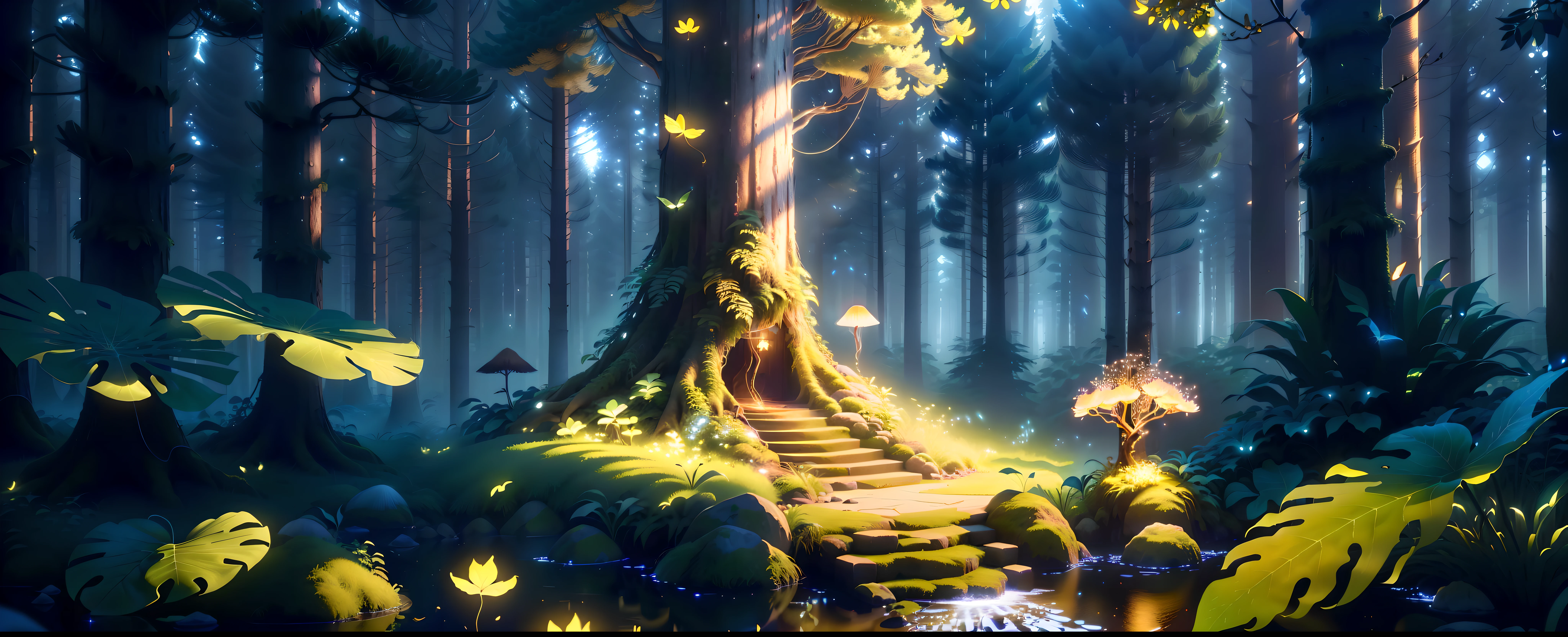 Masterpiece, best quality, (highly detailed CG unity 8k wallpapers), (best quality), (best illustrations), (best shadows), forest theme with natural elements. Tall trees, small glowing mushrooms, surrounded by delicate leaves and branches, with fireflies and glowing particle effects,, (natural elements), (jungle theme), (leaves), (twigs), (fireflies), (delicate leaves), (glow), (particle effects). , Isometric 3D, Octane Rendering, Ray Traced, Super Detailed