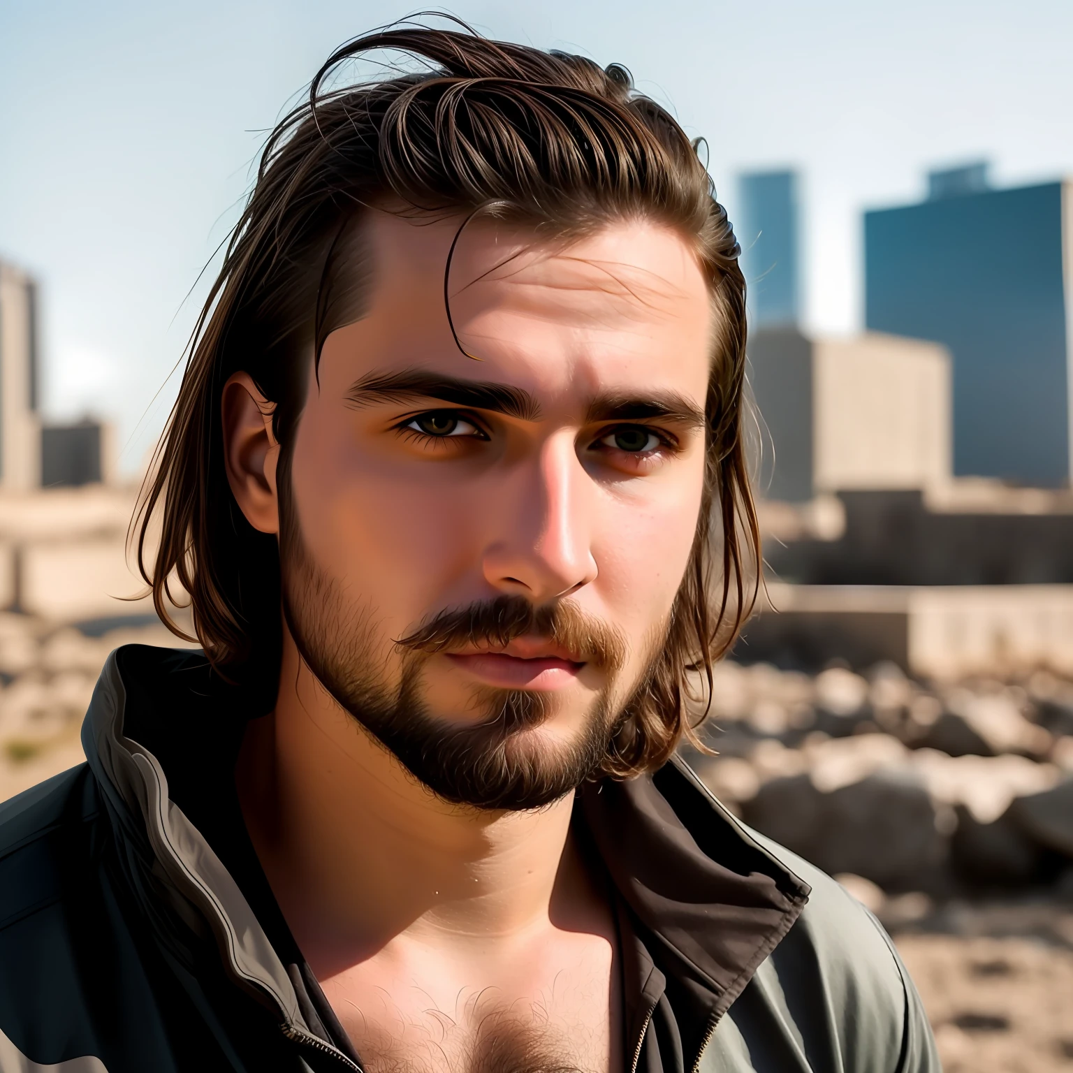 Man 23 years old eyes pulled beard hair all thrown toparatras
