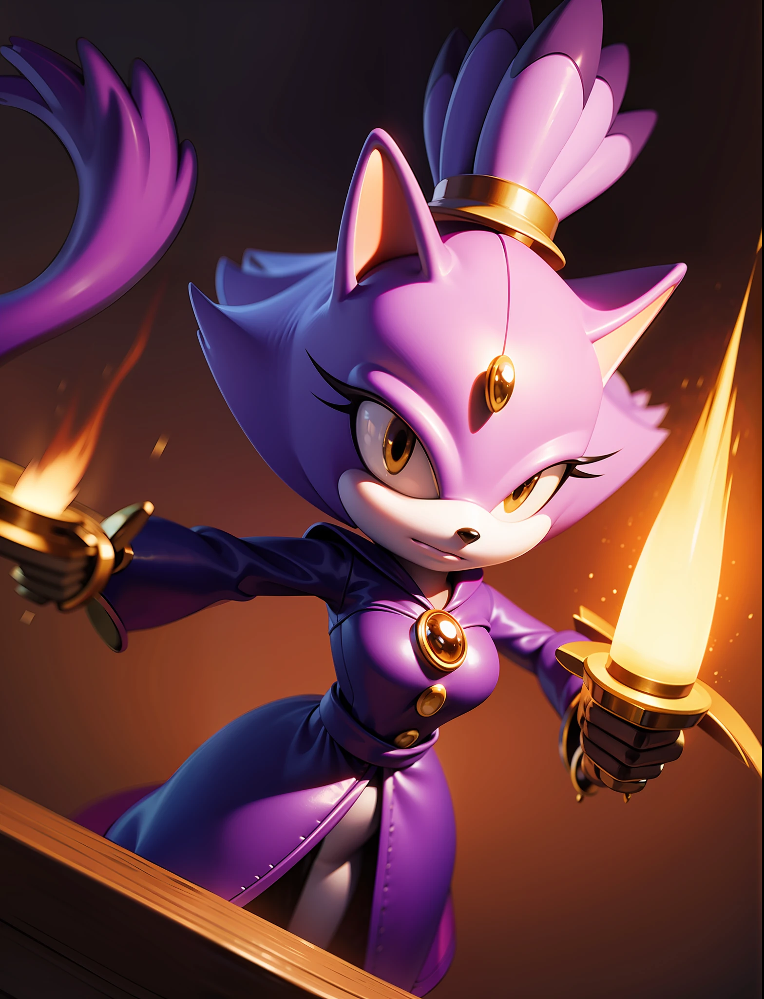 masterpiece, best quality,  dynamic pose, full bust, blaze the cat, witch, magic, witch hat, detailed background, caustics,