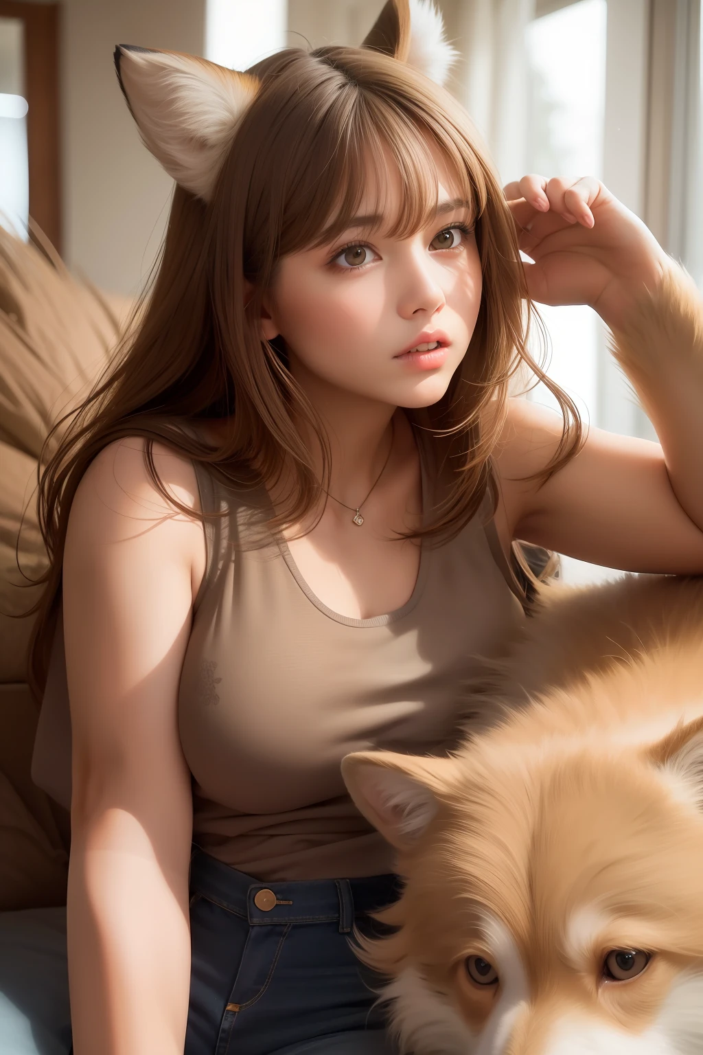 Girl 20 years old brown hair and eyes beautiful body small breasts panties on the side