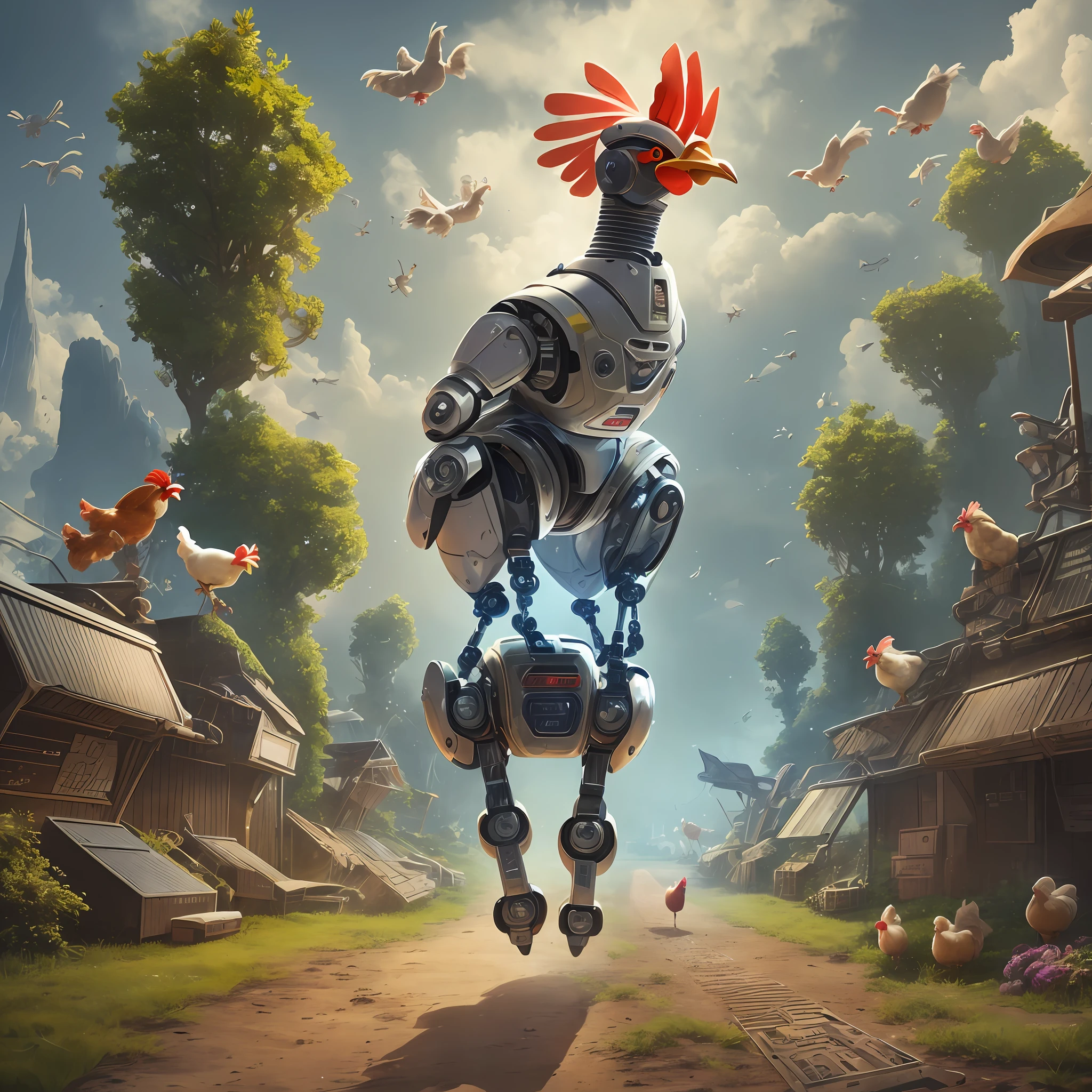 Logo for a game ((futuristic universe)) based on the movie "The Chicken Run" ((Robotic and Developed Chickens)) with the word "Escape" written on it --auto --s2