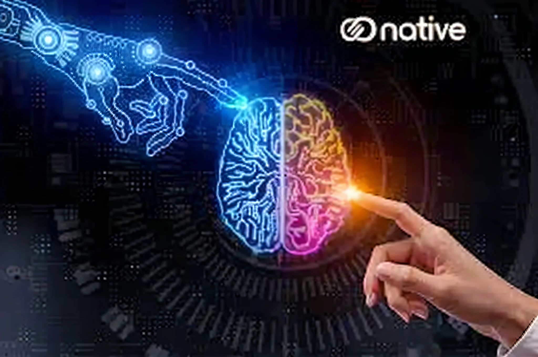 a person pointing to a brain with a finger on it, strong artificial intelligence, artificial intelligence!!, naivistic art, artificial intelligence, endless collaboration with ai, neuromorphic chip, neural networks, intuitive, with ai theme, neural machine, .ai, machine learning, ai producing the realist, ai biodiversity, naive, neural network, artificial intelligence machine, generative technology --auto --s2