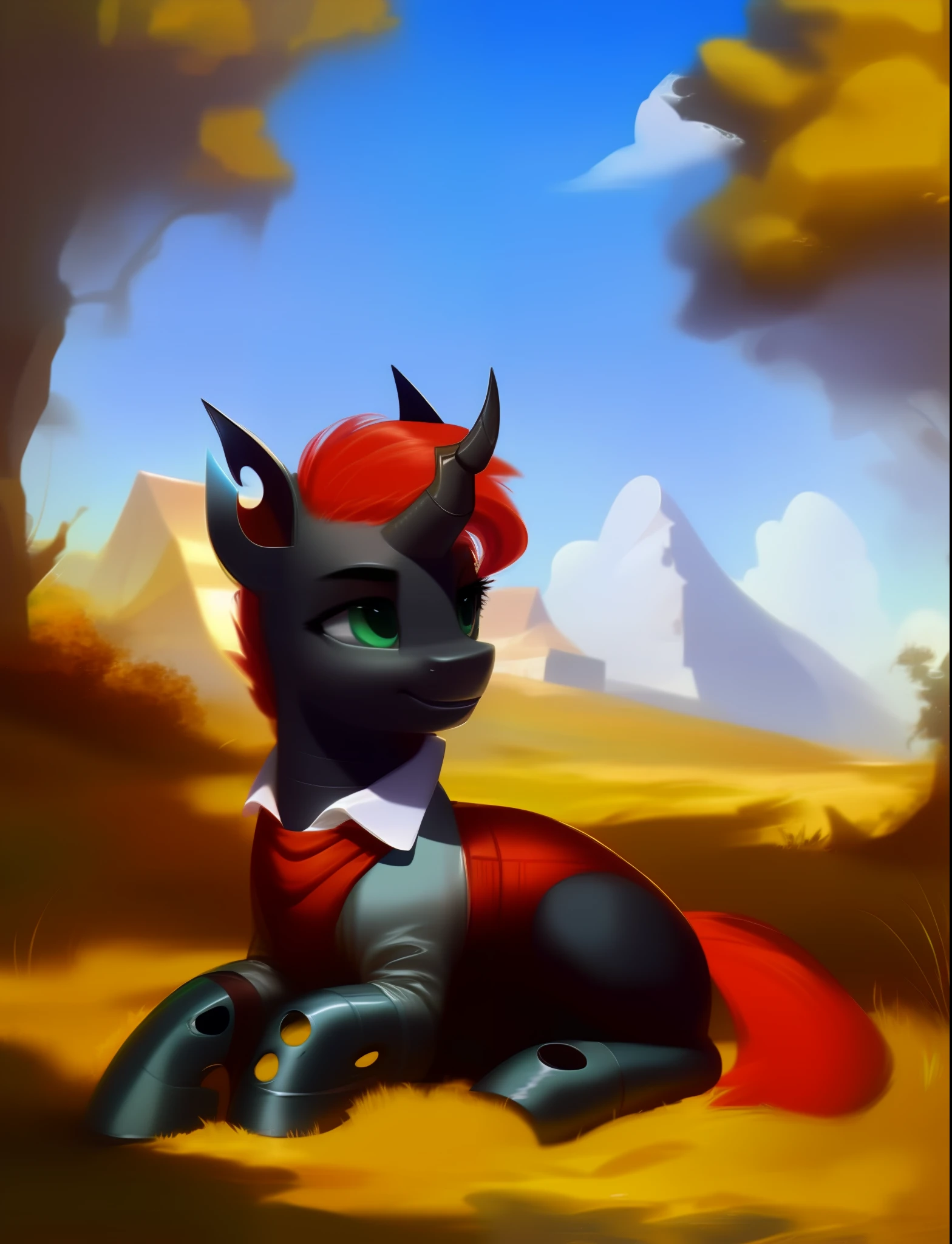 score_9, feral pony changeling, black