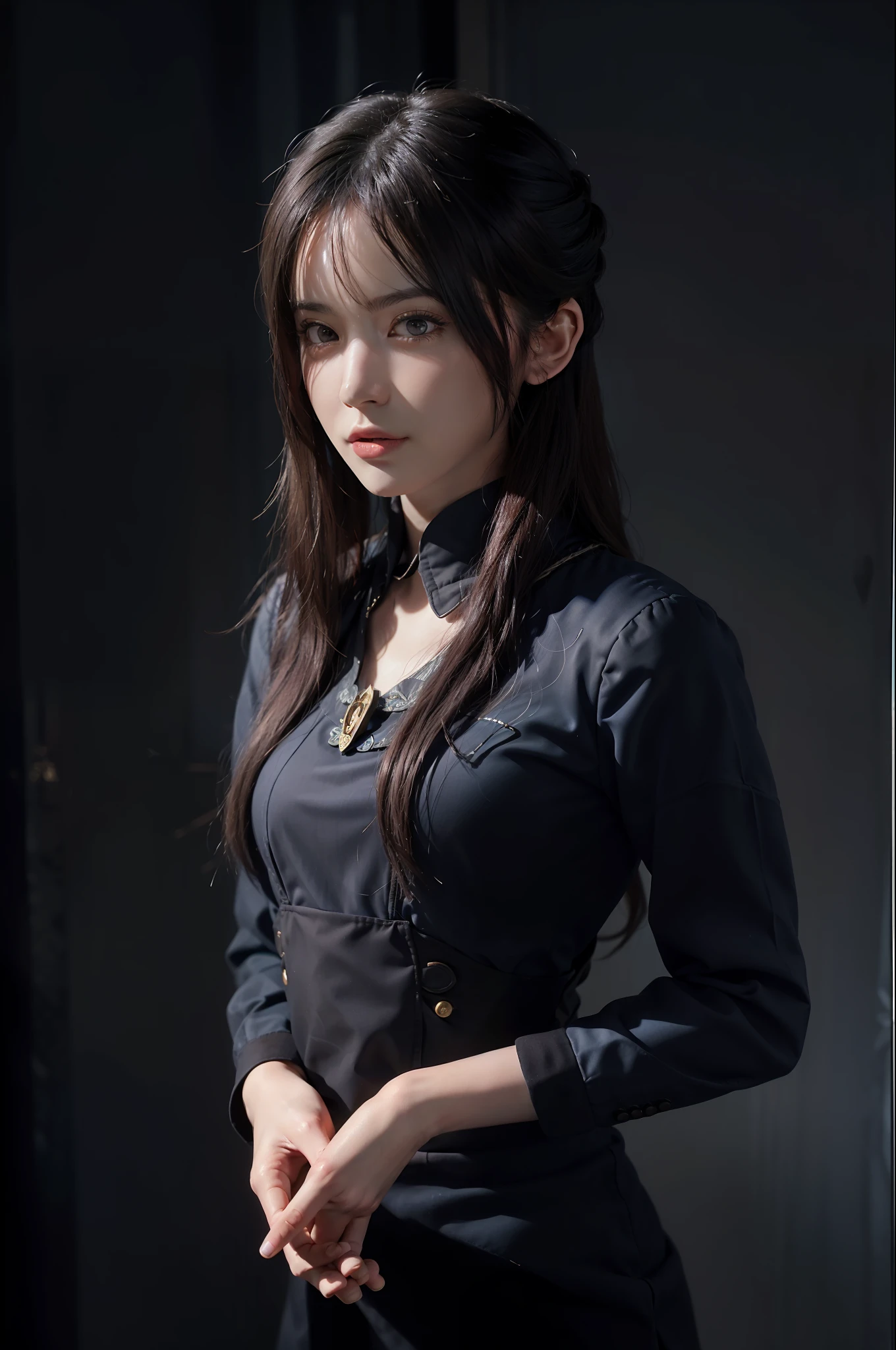 Surrealistic female portraits by David Hockney and Alphonse Mucha, fantasy art, photorealism, dynamic lighting, artstation, poster, volumetric lighting, very detailed faces, 4k, award-winning, 1girl, in the dark, deep shadows, low-key, cheongsam, long hair, gray hair,