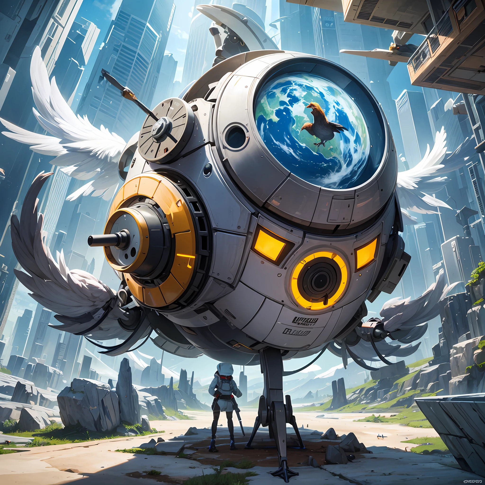 A futuristic universe where chickens are robotic, are taking over the planet and communicate with humans --auto --s2