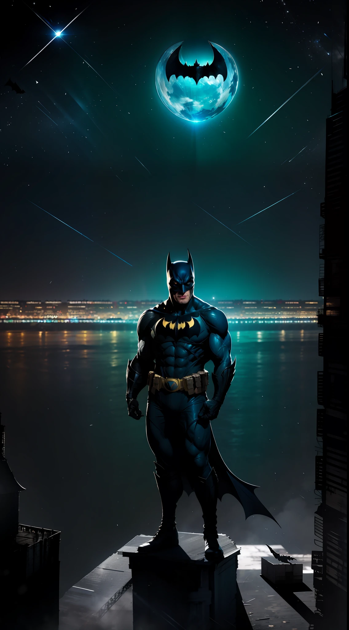 Dc comics, Batman the dark knight, Gotham city from the top of a building.