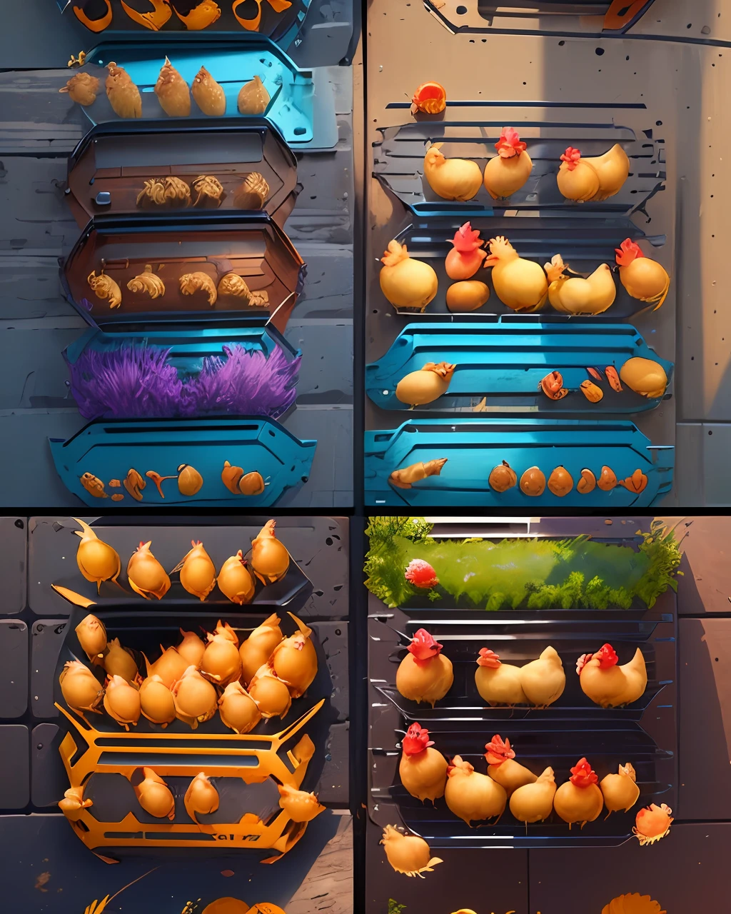create a logo ((with the word "FUJA" written in a large font)) for a game ((futuristic universe)) based on the movie "chicken run" ((robotic chickens)) --auto --s2