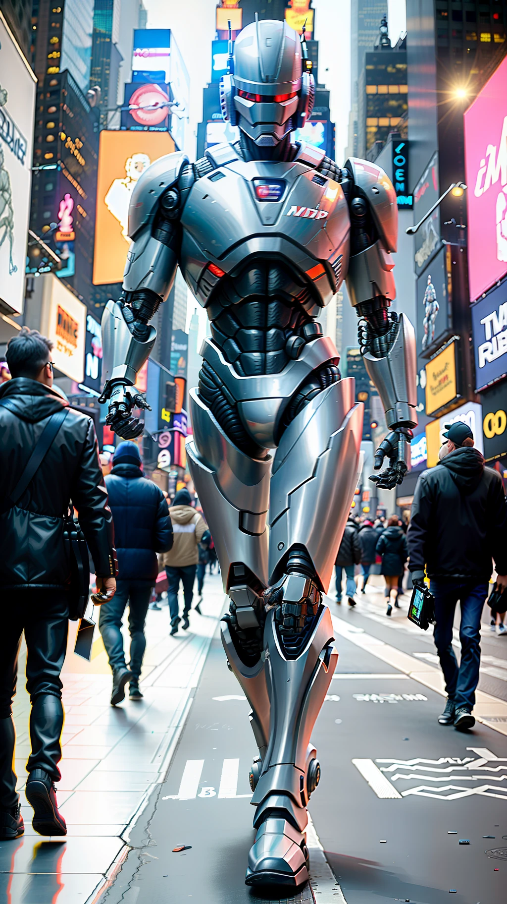 Robocop walks in Times Square in New York City, USA