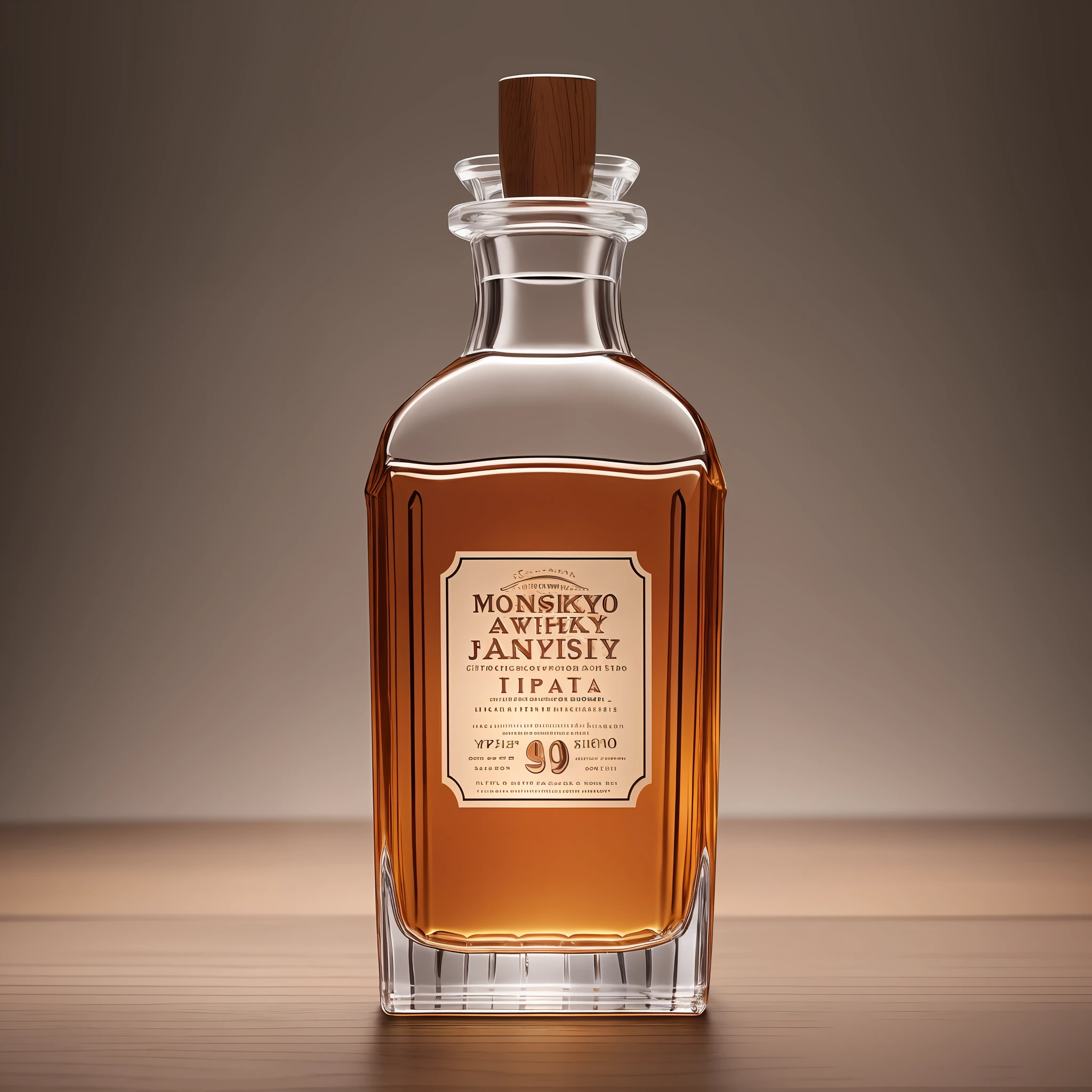A gorgeous single whiskey bottle occupies one-third of the screen, fine details, smooth product lighting, attractive reflections, product photos, monochromatic background, Japan, Tatsuaki Kuroda, Yoshifusa Kagi --auto --s2