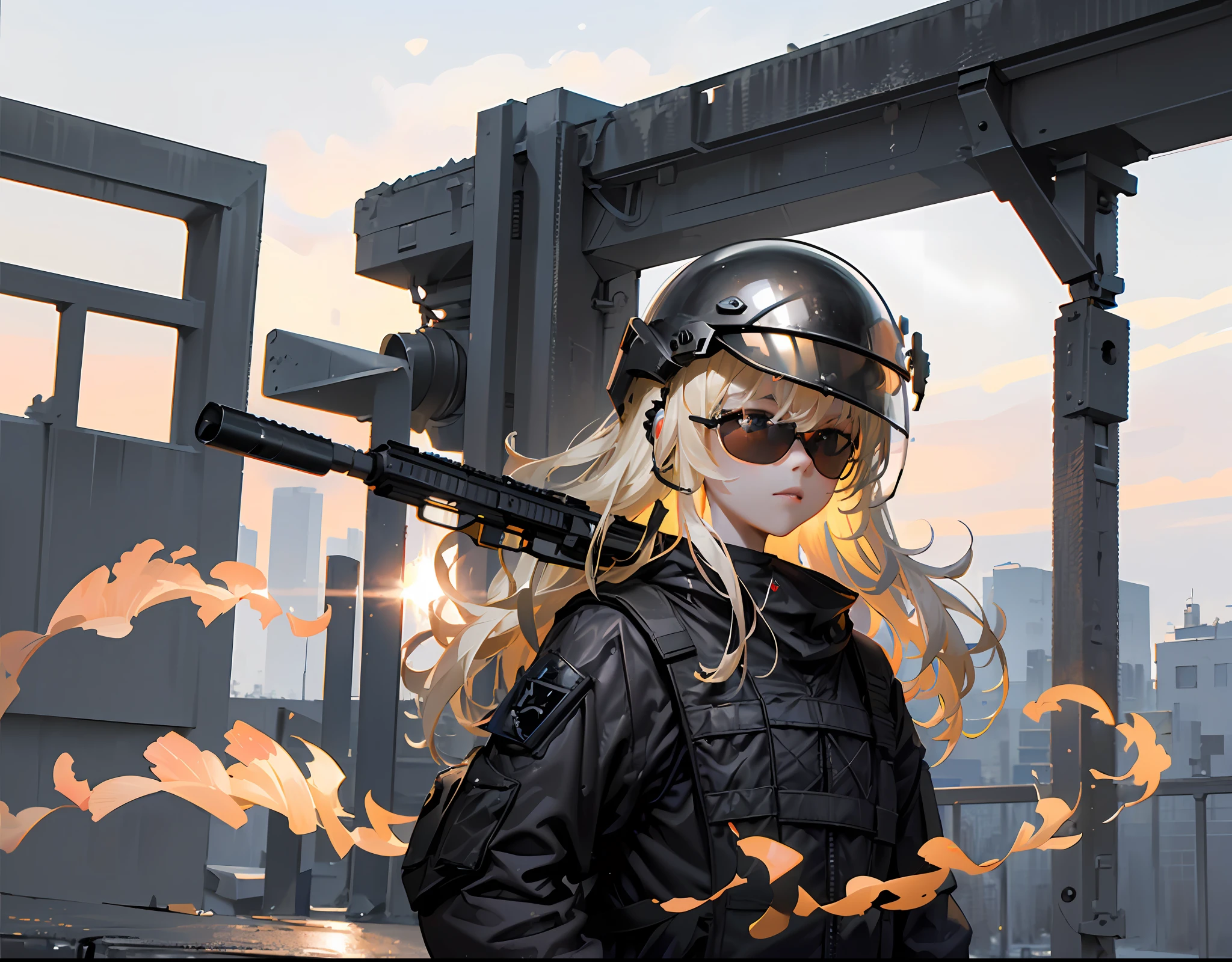 (8k, RAW photo, best quality, masterpiece:1.2), (realistic, photo-realistic:1.37), best quality, ultra high res sunset, back lights, light leaks,
1girl, (holding weapons, aiming at viewer, assault rifles:1.2), carbine, open fire, firing, perfect russian woman body, platinum blonde hair, long hair, (((nude))), (((black sunglasses))), (((tactical helmet))) (beautiful detailed eyes),(beautiful detailed face:1.2) outdoors, street, cityscape