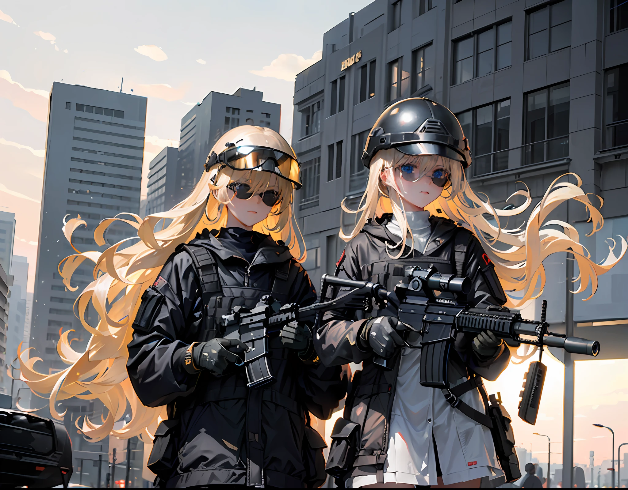 (8k, RAW photo, best quality, masterpiece:1.2), (realistic, photo-realistic:1.37), best quality, ultra high res sunset, back lights, light leaks,
1girl, (holding weapons, aiming at viewer, assault rifles:1.2), carbine, open fire, firing, perfect russian woman body, platinum blonde hair, long hair, (((nude))), (((black sunglasses))), (((tactical helmet))) (beautiful detailed eyes),(beautiful detailed face:1.2) outdoors, street, cityscape