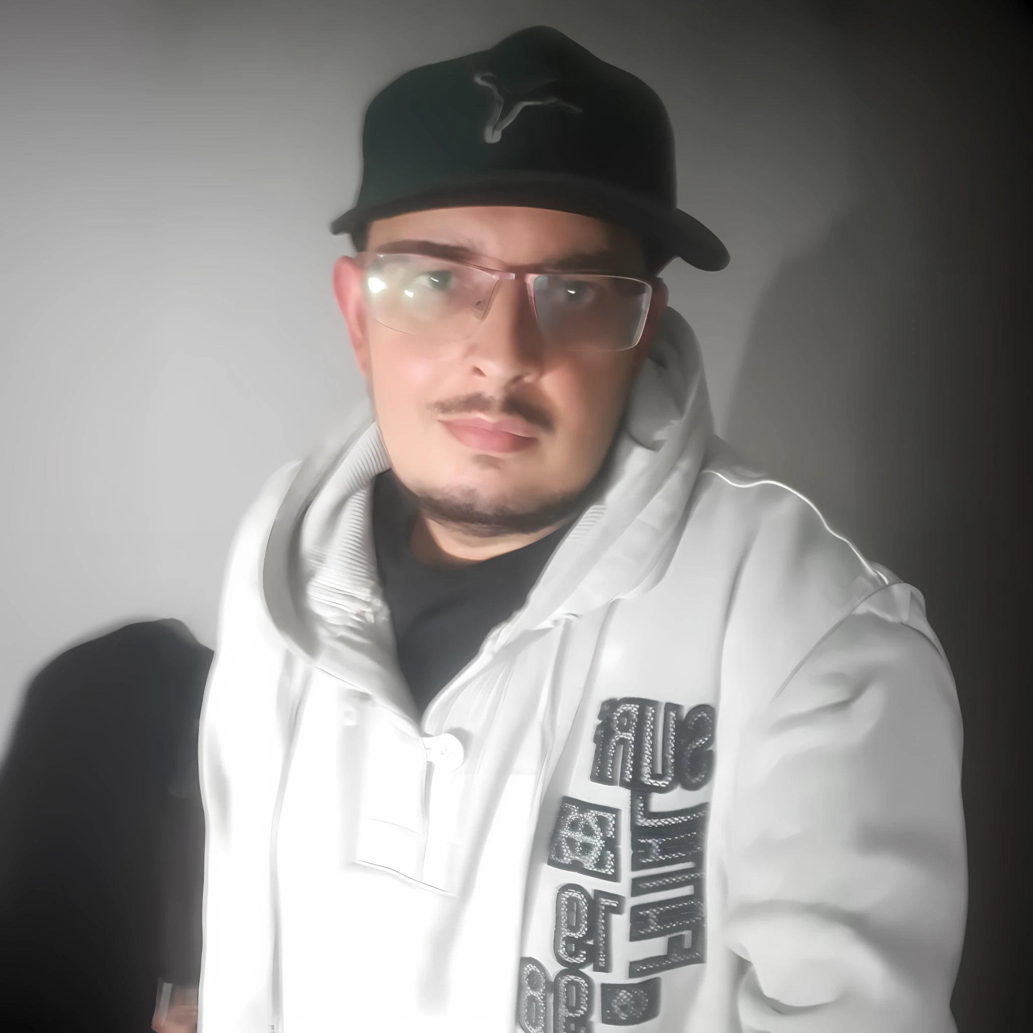 there is a man wearing a hat and glasses standing in a room, andres rios, very very low quality picture, foto realista, victor maristane, taken in the early 2020s, twitch streamer / gamer ludwig, eloy morales, around 1 9 years old, zigor samaniego style, jose miguel roman frances, juan diaz canales