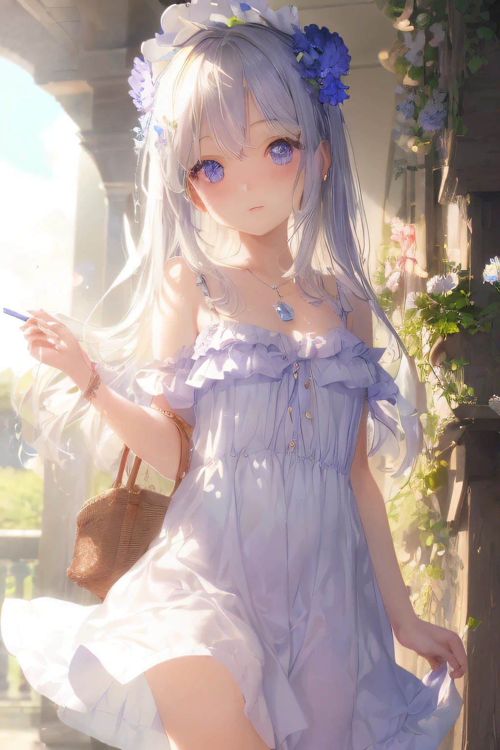 art by Cornflower, dreamy (a girl who was petite and had beautiful detailed eyes. The depth of field in the photo was perfect, and the lens flare added a nice touch. side breast