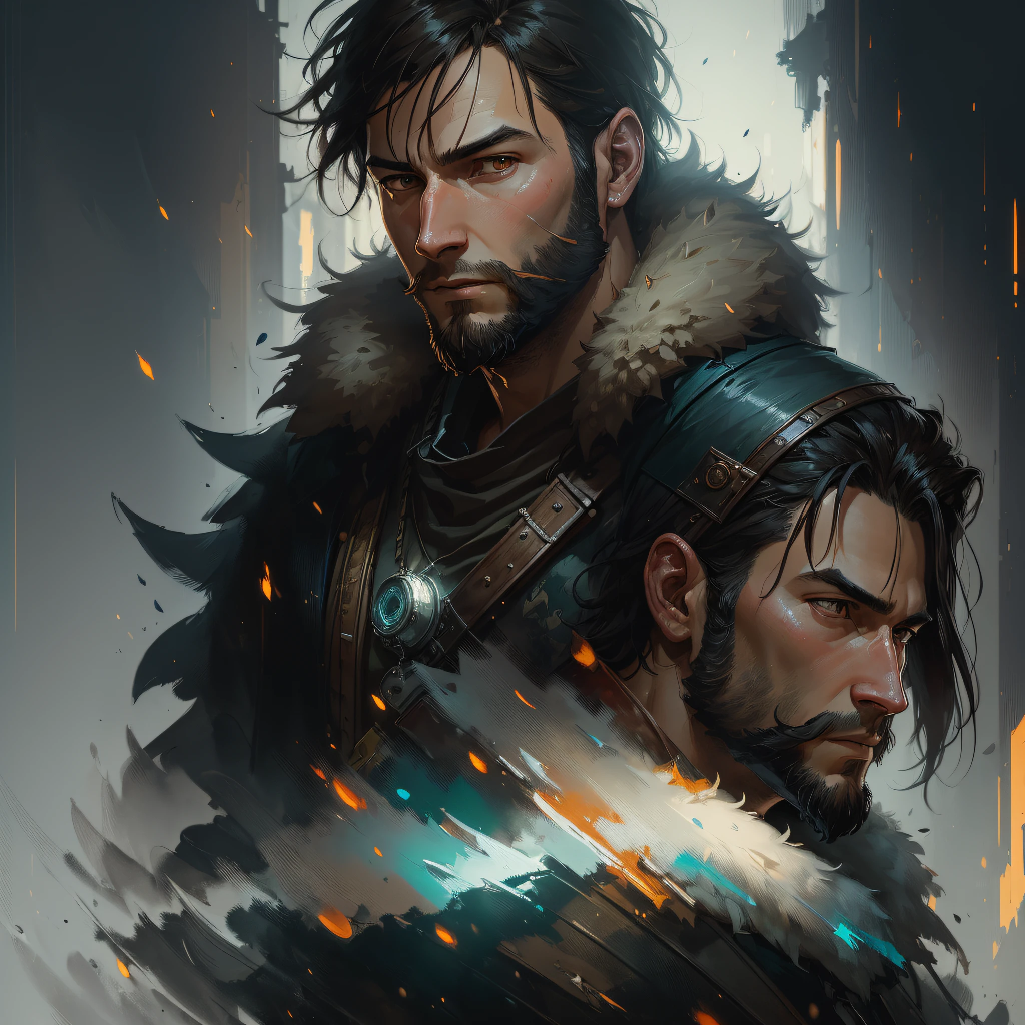 Young 30-year-old boy, short beard, mysterious, wolf, majestic professional oil painting by Ed Blinkey, Atey Ghailan, Studio Ghibli, by Jeremy Mann, Greg Manchess, Antonio Moro, trend in ArtStation, trend in CGSociety, Intricate, High Detail, sharp focus, dramatic, photorealistic painting art by Midjourney and Greg Rutkowski --auto --s2