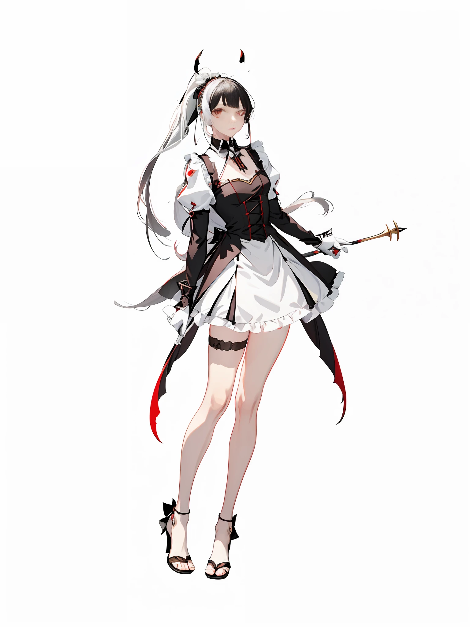 Long black hair, high ponytail, European rapier with black hair, bangs tilted to one side --auto --s2