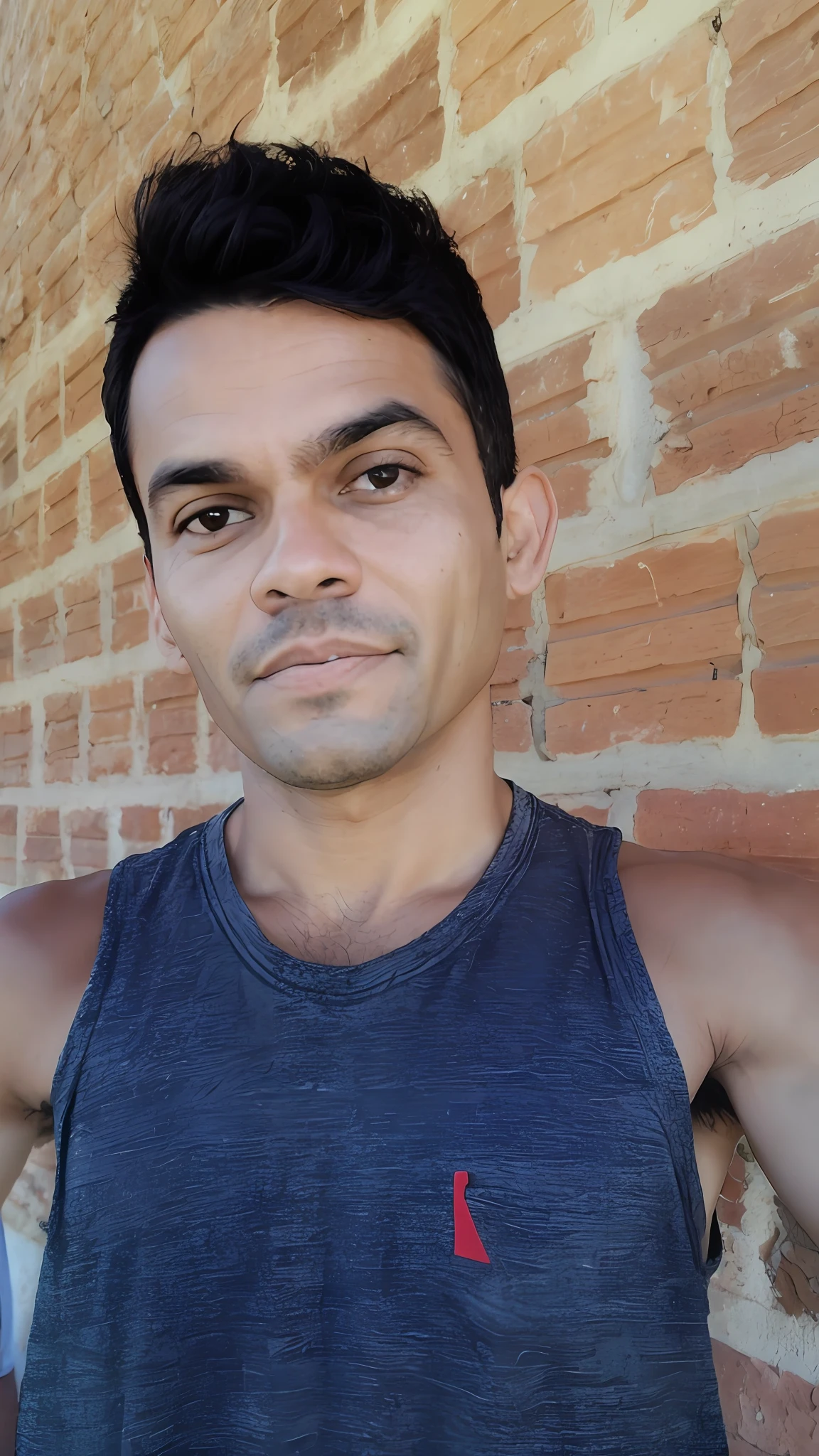 Man with a green T-shirt on and a brick wall, (34 years old), about 30 years old, realistic photo, front photo, 36-year-old man, Caio Santos, he is! about 34 years, andres rios, 30 years, david rios ferreira, by Nándor Katona