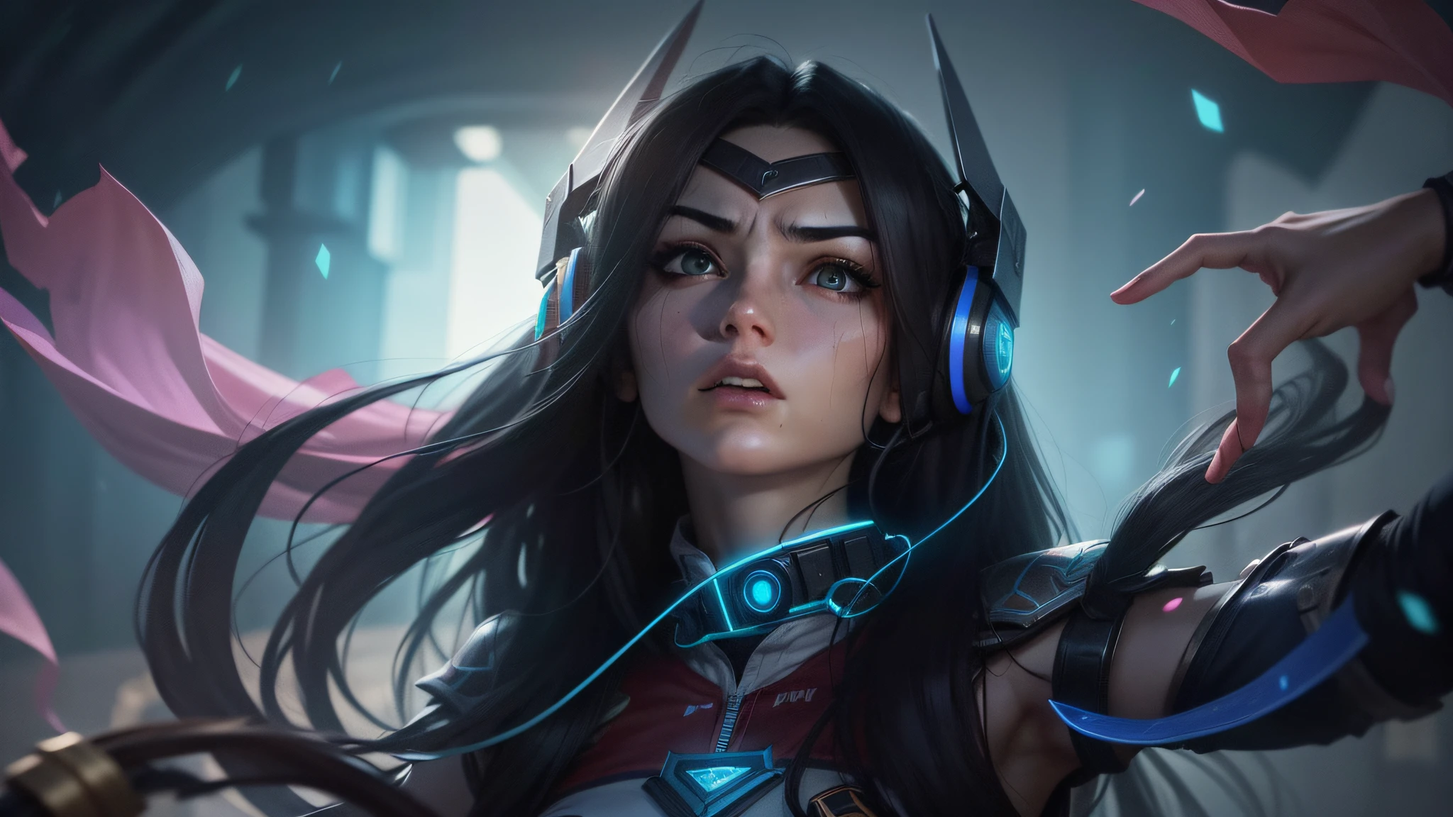 irelia, brave face, gamer, headset, hangry, serious --auto --s2