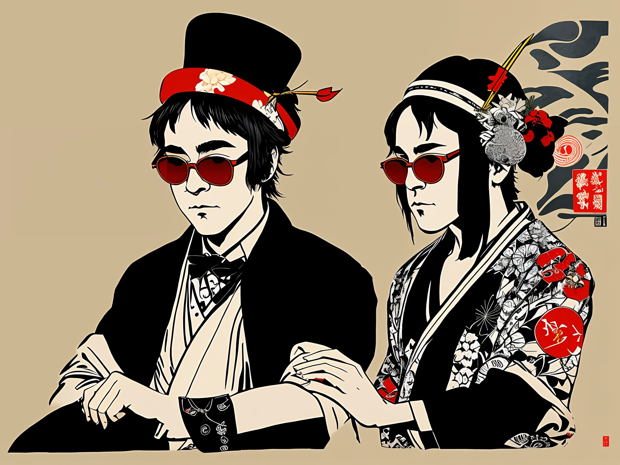 fusion of Banksy and Elton John, ukiyo-e album cover art