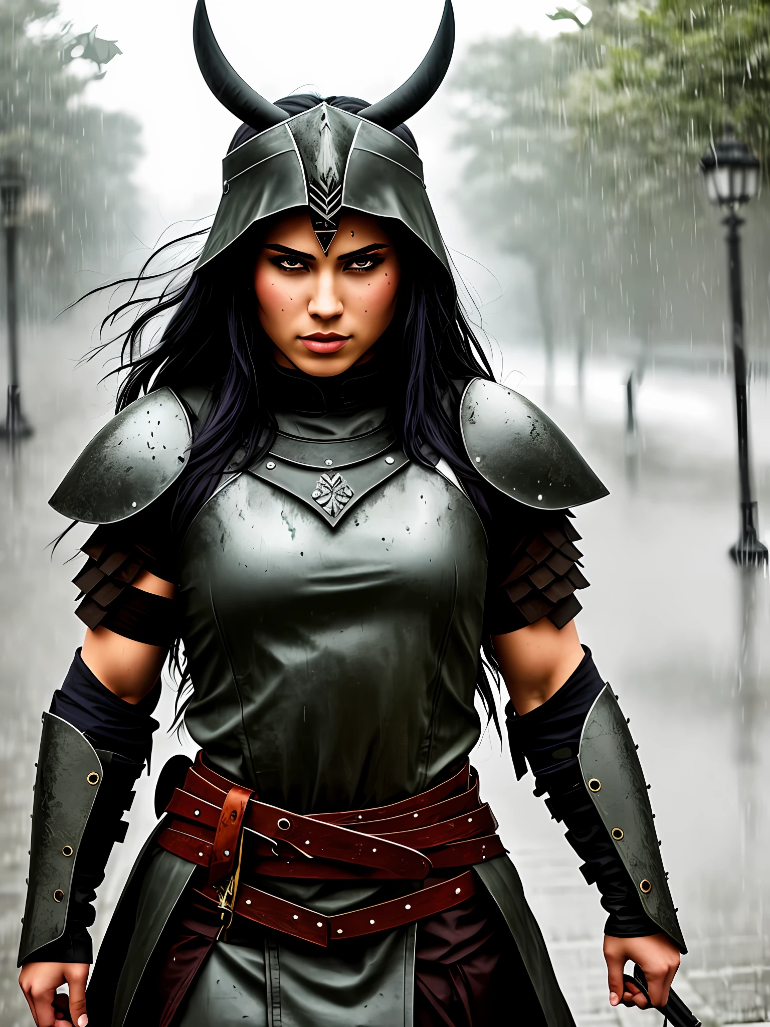 Warrior in the rain