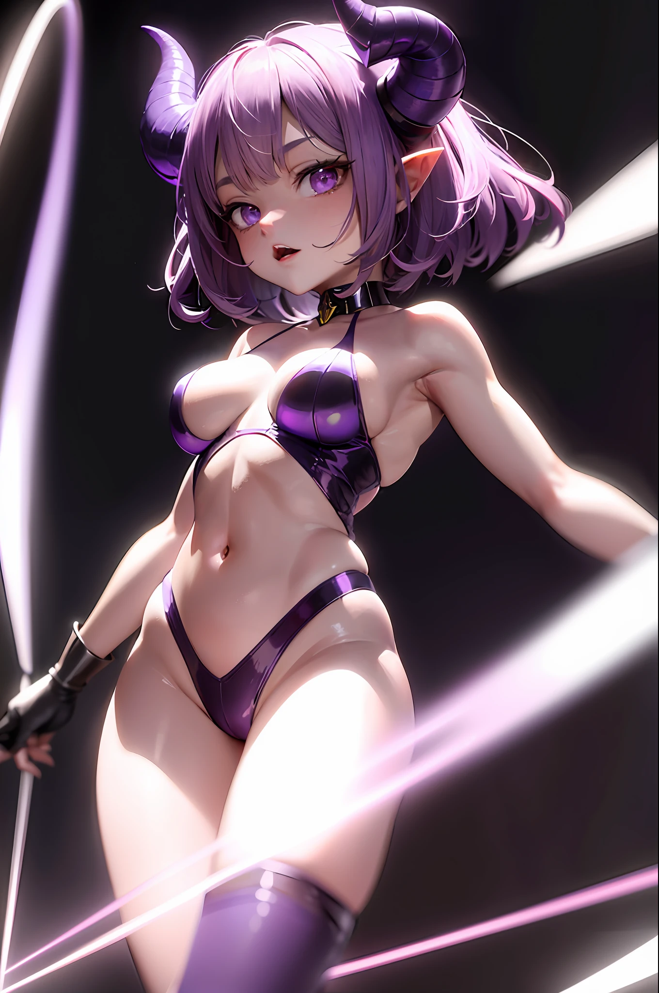 21:40:15
(masterpiece: 1.2, best quality), (1 loli, solo), huge breasts, (dynamic posture), (shiny skin, light purple skin),purple skin, demon girl, (small demonic horns:1.1)