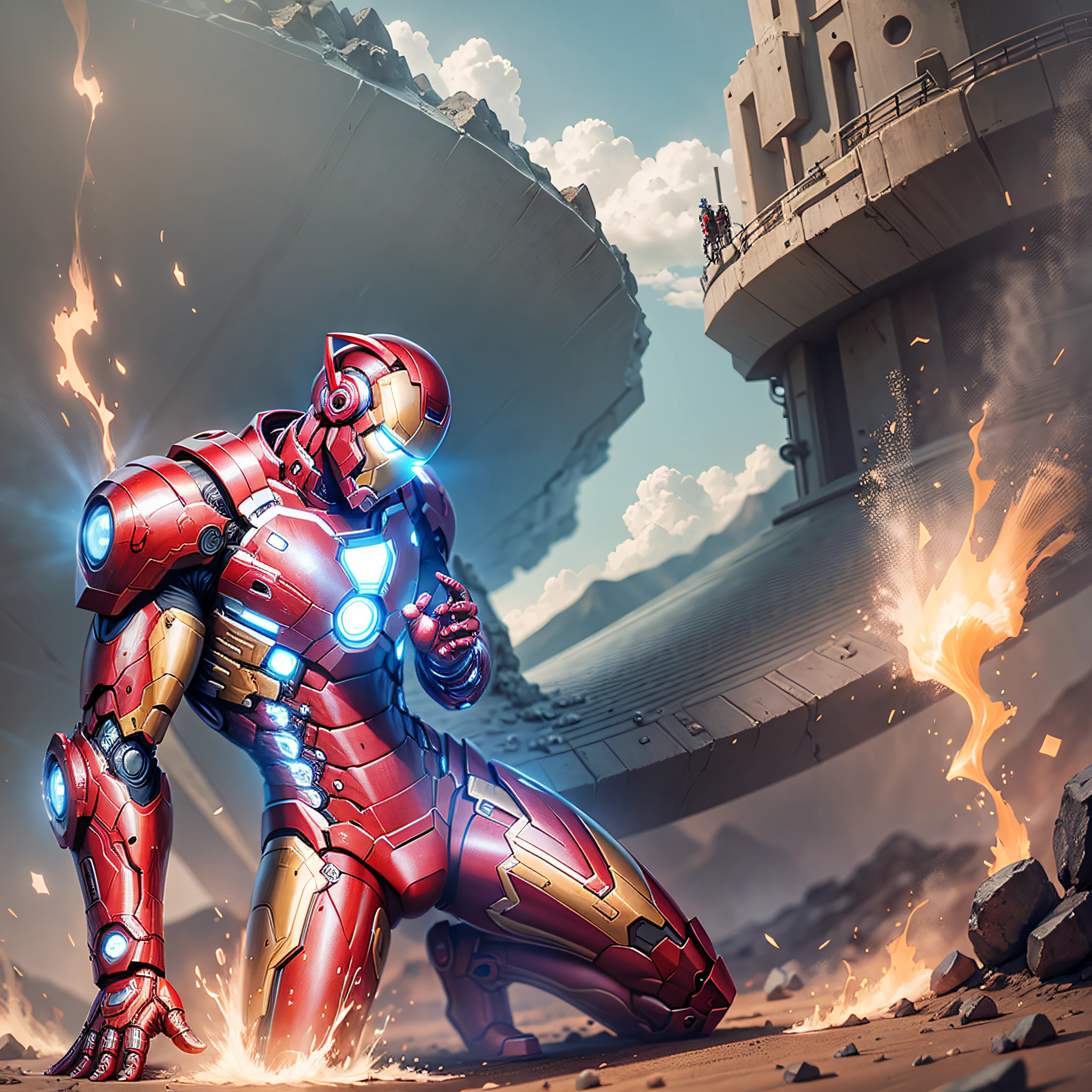 /Imagine futuristic iron man on a volcano with a 50mm lens --auto --s2