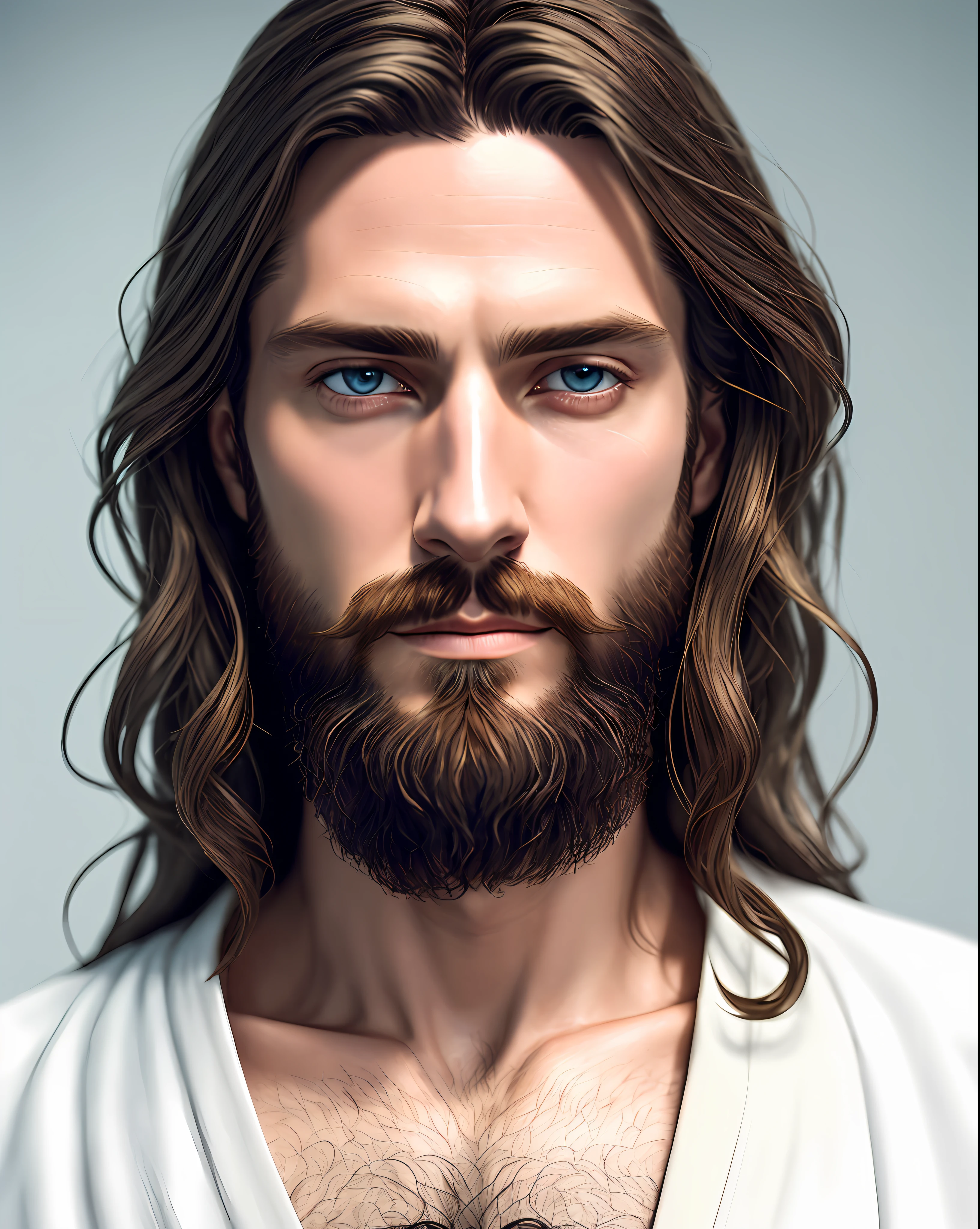 (symmetry),centered,a ((close)) up portrait,(Jesus),a very thin white man with long hair and a beard,wearing a long white robe,35mm,natural skin,clothes detail, 8k texture, 8k, insane details, intricate details, hyperdetailedhighly detailed,realistic,soft cinematic light,HDR,sharp focus, ((((cinematic look)))),intricate, elegant, highly detailed