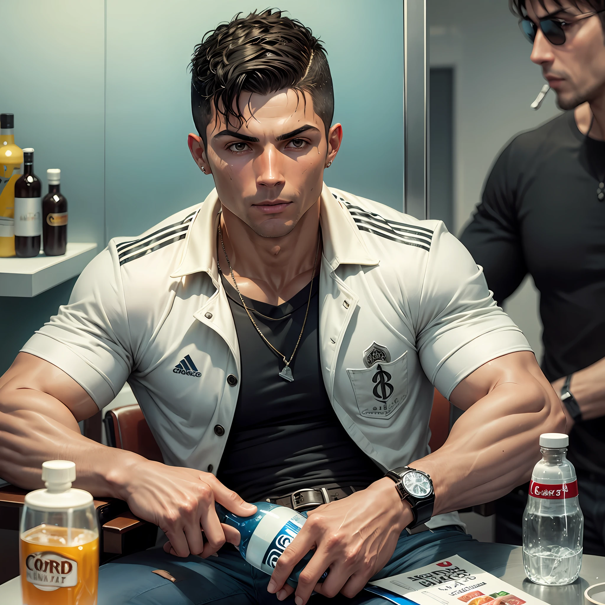 Cristiano Ronaldo drinking a bottle of corote in the barbershop --auto --s2