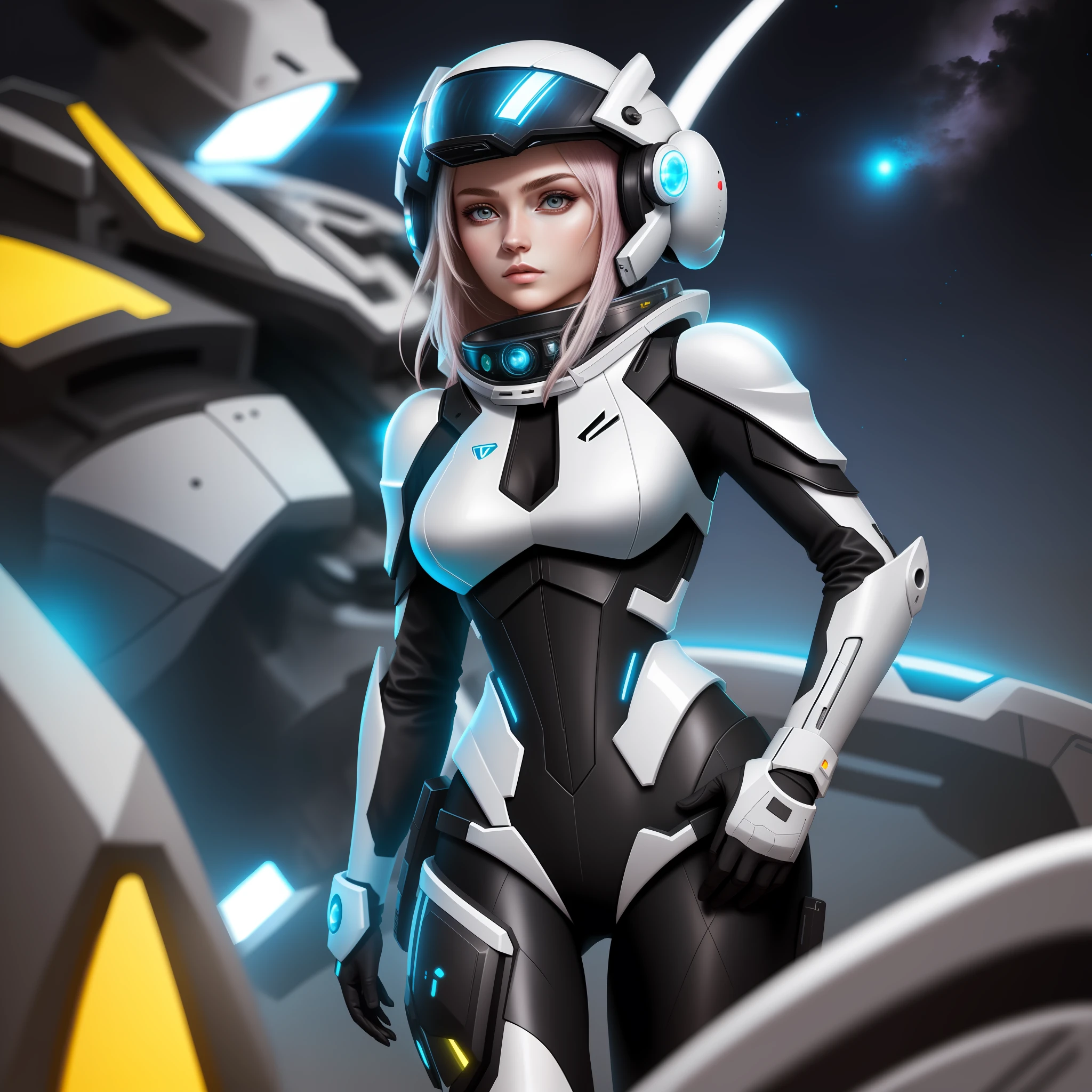 there is a woman in a futuristic outfit, beautiful woman model, anime girl, futuristic clothes and helmet, hyper-realistic style, 8k, Space suit,