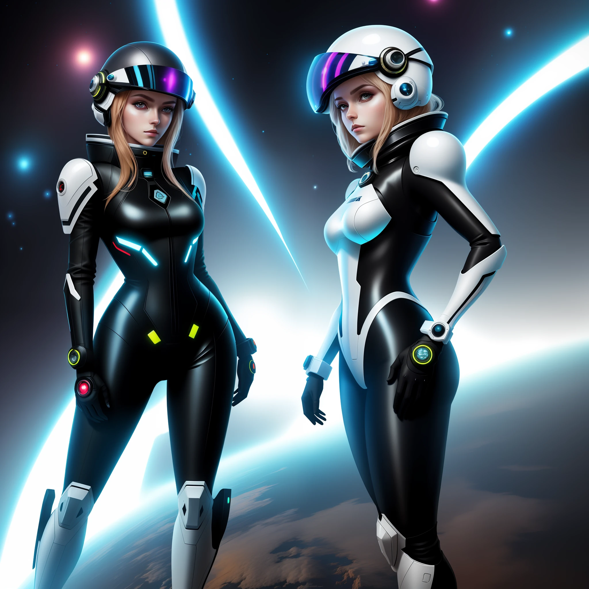 there is a woman in a futuristic outfit, beautiful woman model, anime girl, futuristic clothes and helmet, hyper-realistic style, 8k, Space suit,
