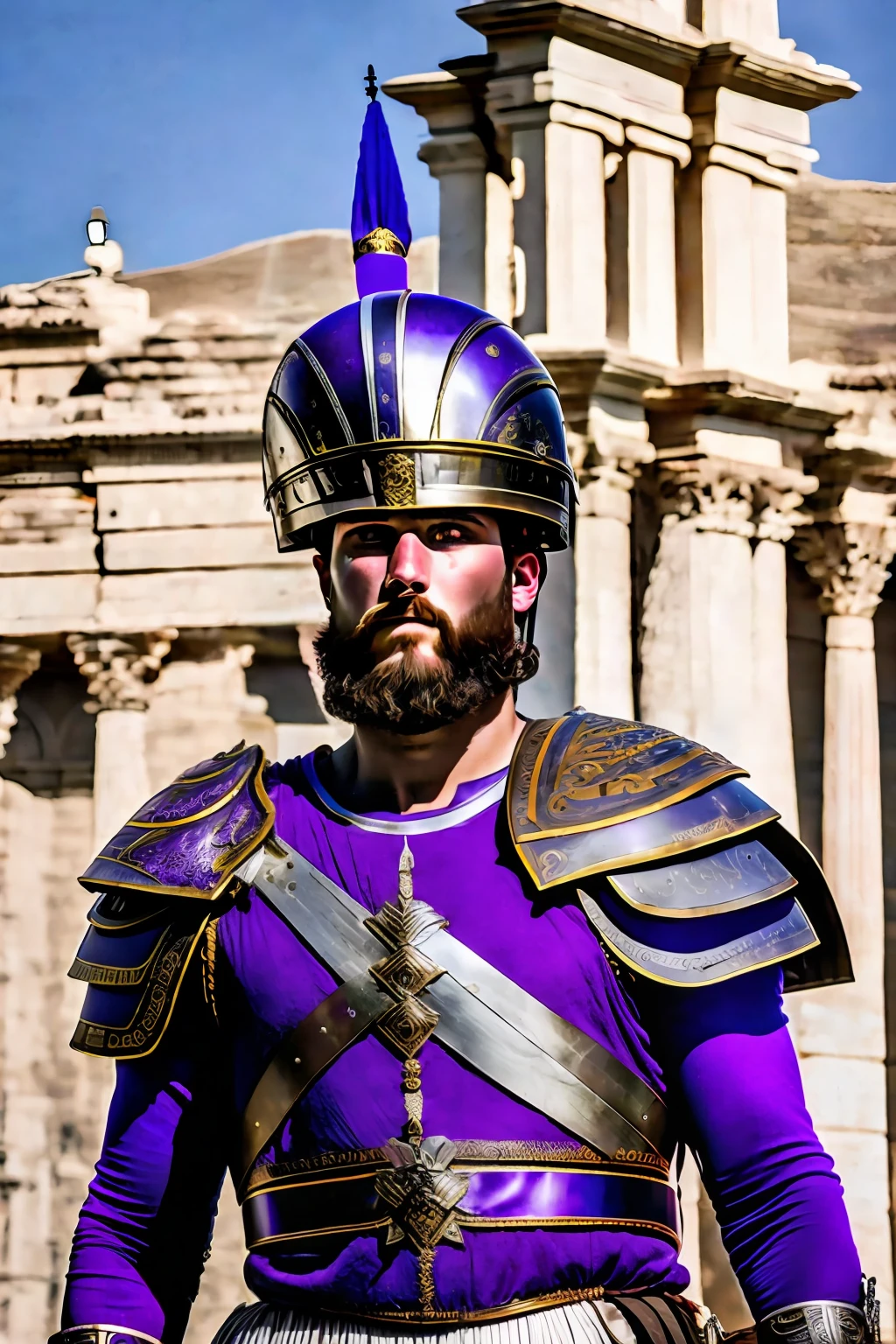 Roman centurion in purple clothing