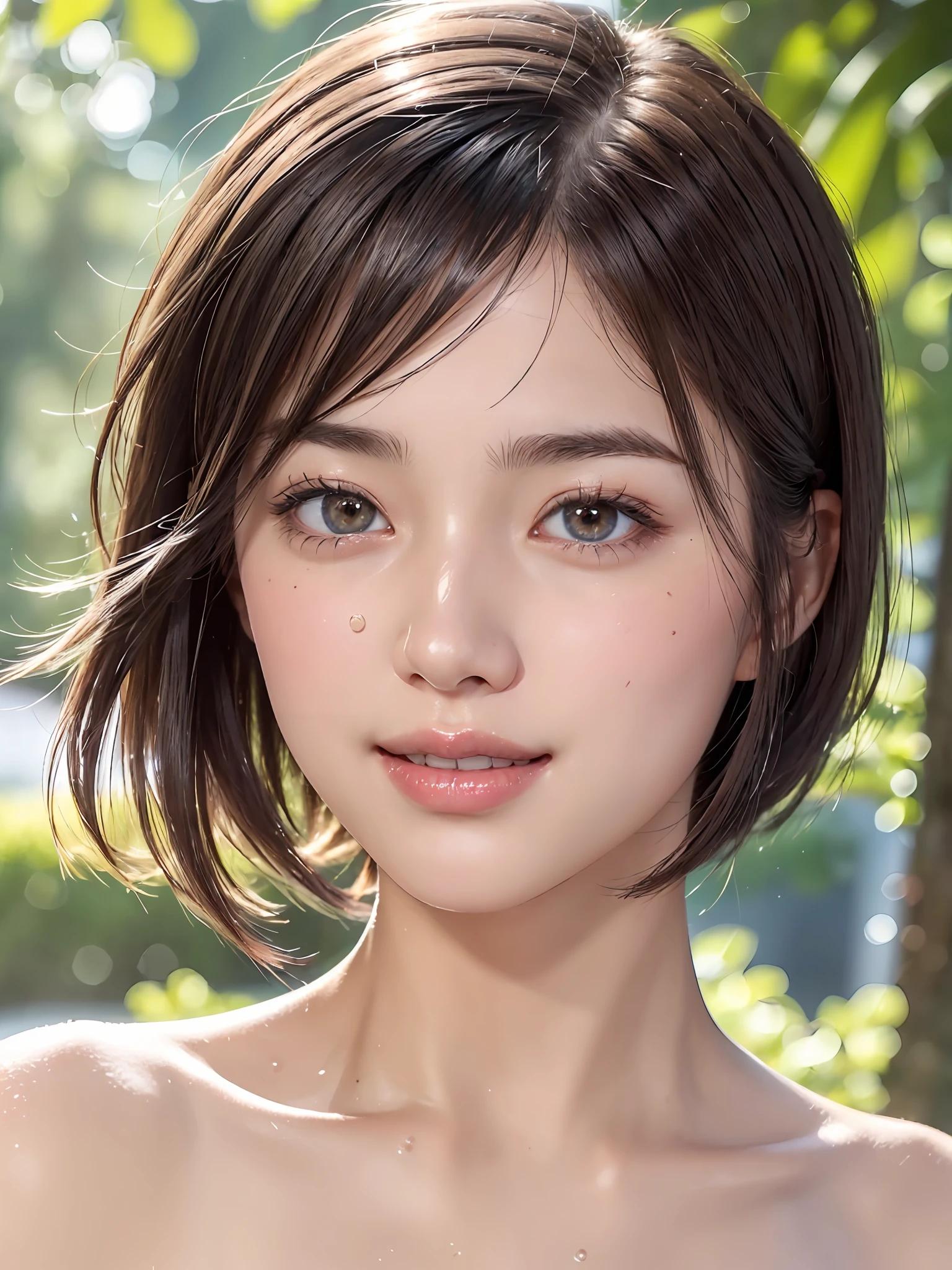 (Ultra High Resolution, Photorealistic, Realistic, Best Quality, Photorealistic),
(((High definition skin,visible pores)))),(real person,photo),
((Mix 4)),
(8K, raw photo, highest quality, masterpiece), (1 Japan girl), photon mapping, radiosity, physically based rendering, automatic white balance, ((face close-up, unforgettable smile, moist lips, short hair))), mastoid, watery eyes, eyelashes, clear double eyelids,
(blush | cute and playful | adorable | thin | thick bangs | beauty | 21 years old | cute looks | under 18 years old), (breasts))),(Viewer),((irises and pupils are rounded,pupils reflect the surroundings,eyes are the same size))), ((thin)))),Golden ratio face, golden ratio body