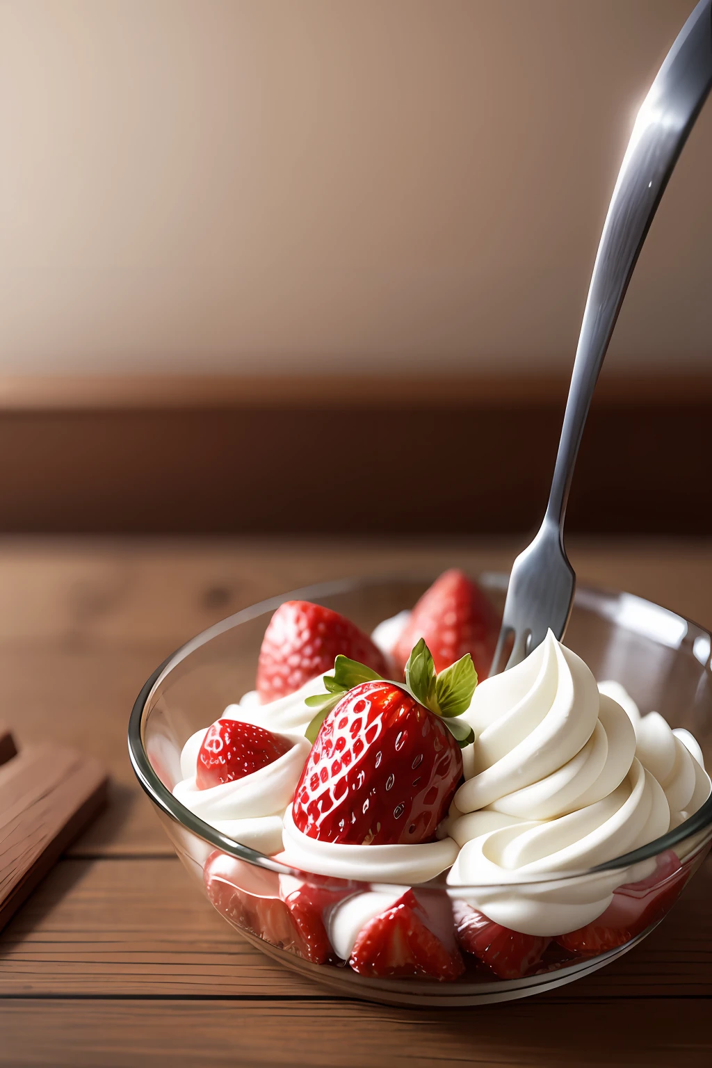 You've been assigned to create an ad campaign to promote a new dessert called "Strawberry Candy in the Pot." Your task is to create a high-quality image to be displayed on social networks and promotional posters. The image should be appetizing and attractive to arouse the interest of potential customers. Imagine a clear glass jar with a white cream layer, pieces of fresh strawberry and a melted chocolate frosting. The dessert should be positioned on a blurry background to highlight its delicious appearance. You can add extra elements, such as a charming napkin or a small sprig of mint, to give it an extra touch of sophistication. Be sure to use proper lighting and attractive composition to create an unforgettable image --auto --s2