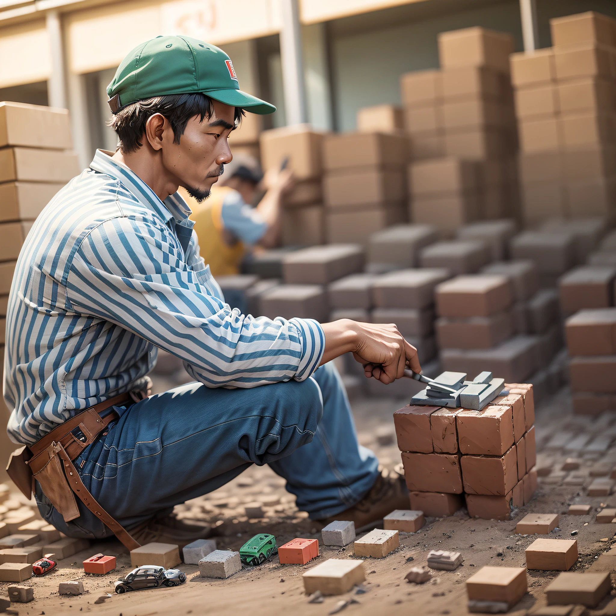 Arafed man sitting on the ground with a tool in his hand - SeaArt AI