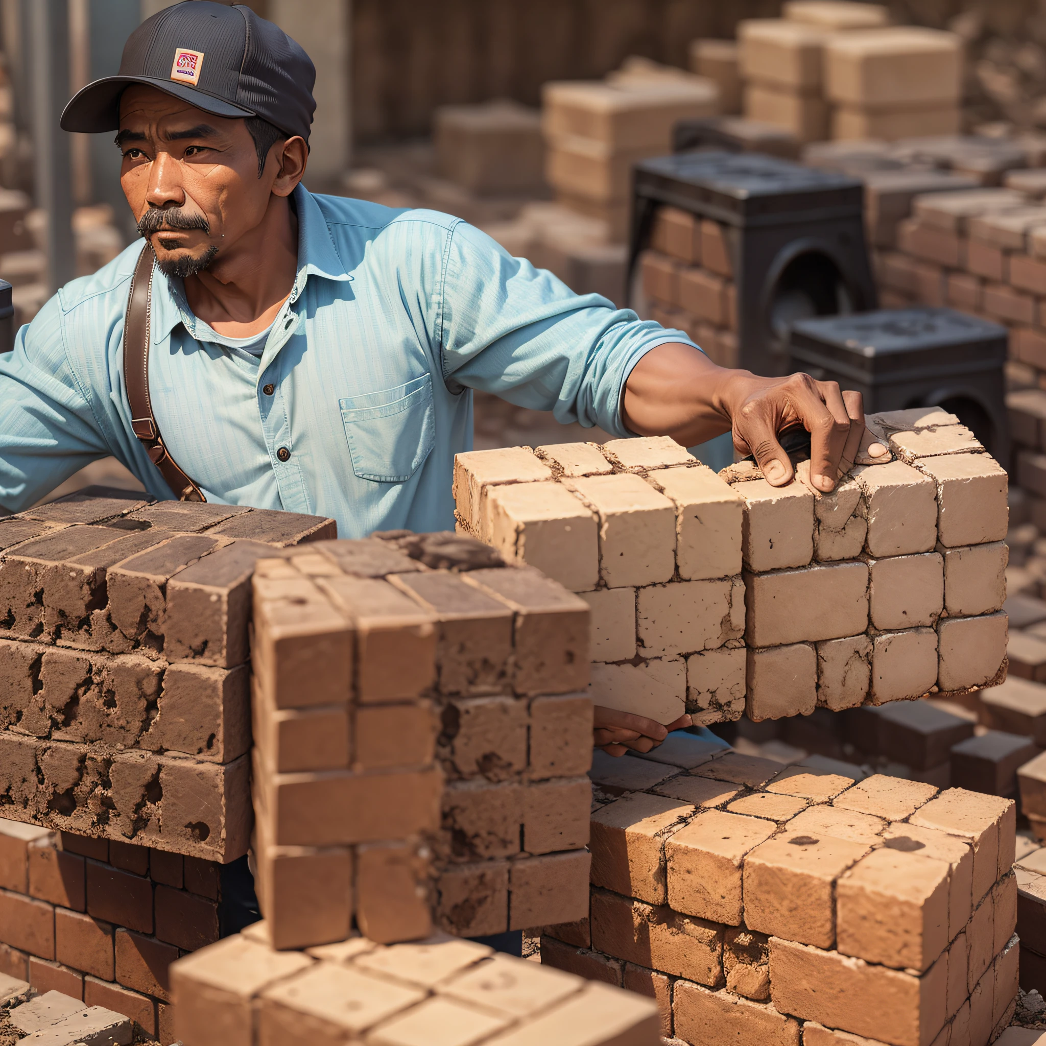 An uncle migrant worker is moving bricks --auto --s2
