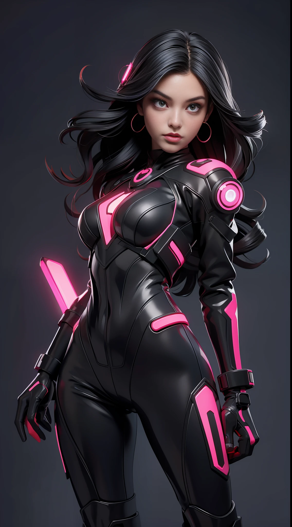 solo, super fine photo, portrait Unreal Engine 5 8K UHD of beautiful and aesthetic girl (girl: 1.3), gorgeous, black short wavy hair, red and black color scheme tight cybernetic latex catsuit, cyberpunk rich girl, cyberpunk full face helmet, earrings, cybernetic long heel, cybernetic long glove, futuristic design, magenta neon lights details, beautiful make up, luxurious, best quality, masterpiece, official art, unified 8k wallpaper, super detailed, sharp focus, dynamic pose, body parts