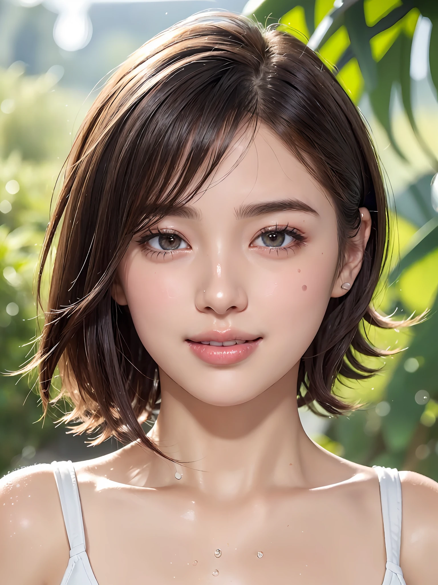 (Ultra High Resolution, Photorealistic, Realistic, Best Quality, Photorealistic),
(((High definition skin,visible pores)))),(real person,photo),
((Mix 4)),
(8K, raw photo, highest quality, masterpiece), (1 Japan girl), photon mapping, radiosity, physically based rendering, automatic white balance, ((face close-up, unforgettable smile, moist lips, short hair))), mastoid, watery eyes, eyelashes, clear double eyelids,
(blush | cute and playful | adorable | thin | thick bangs | beauty | 21 years old | cute looks | under 18 years old), (breasts))),(Viewer),((irises and pupils are rounded,pupils reflect the surroundings,eyes are the same size))), ((thin)))),Golden ratio face, golden ratio body