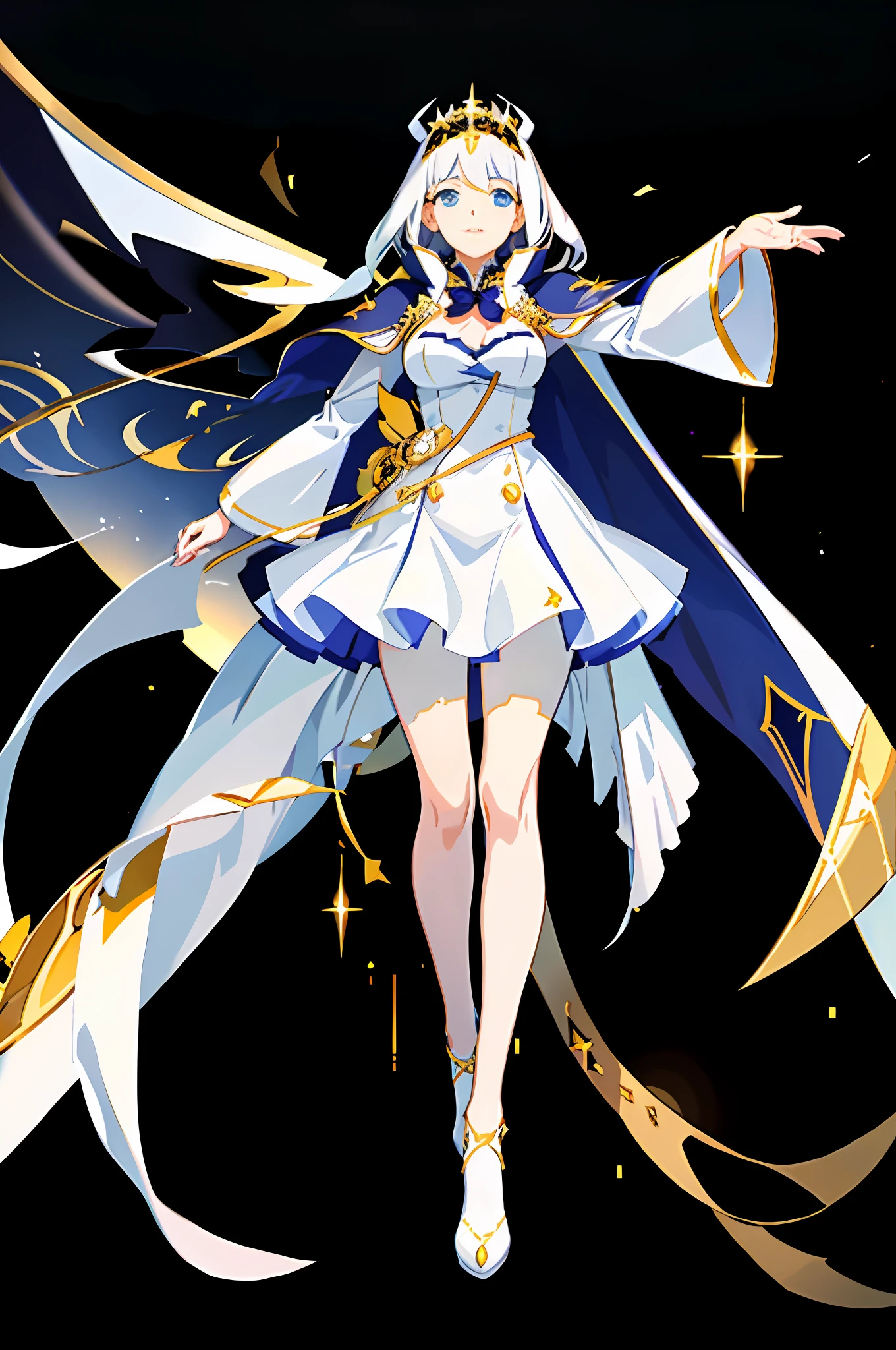 anime girl in white dress with cape and gold belt waving, hestia, anime visual of a cute girl, albedo from the anime overlord, dressed like a cleric, albedo from overlord, anime goddess, black - haired mage, cute anime waifu in a nice dress, anime moe artstyle, cleric, official artwork, azur lane style