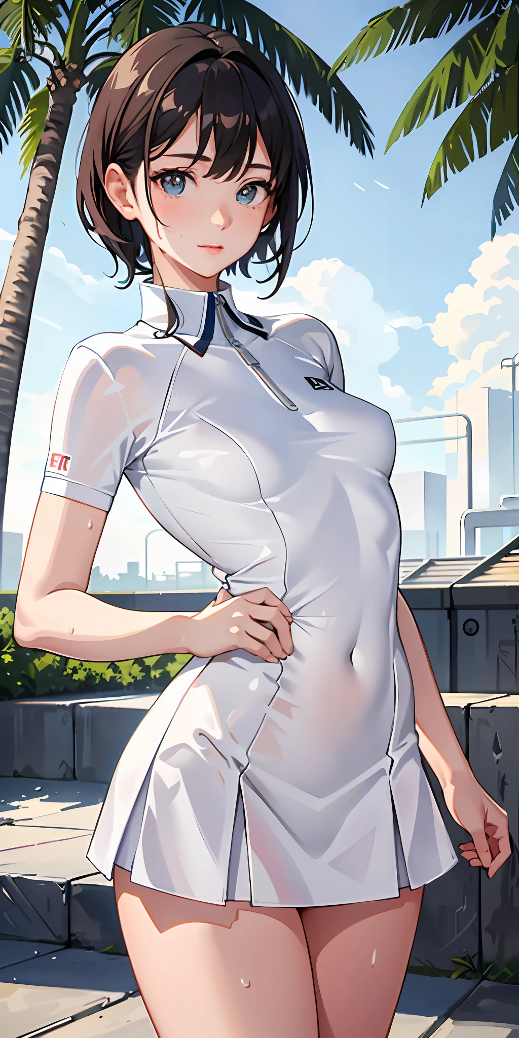 Art-Robot
Wen Sheng diagram
gratis
08:18:32
1girl, solo, white polo shirt, white sneakers, tennis wear, white mini skirt, masterpiece, best quality, realistic, ultra-detailed, (shiny skin, sweat:1.4), ridiculous, looking at the audience, short black hair, brown eyes, slender, dynamic lighting, high resolution, sharp focus, depth of field, delicate eyes, sharp pupils, realistic pupils, (small breasts: 1.8), (thick thighs: 1.1), outdoors, sky