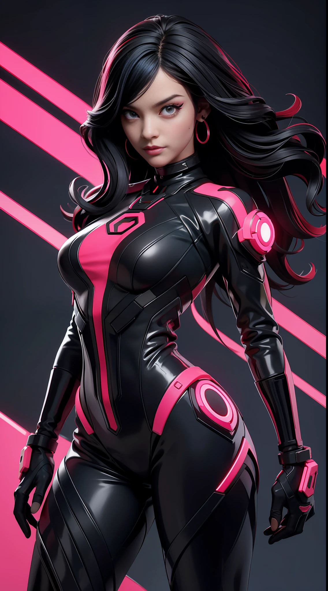 solo, super fine photo, portrait Unreal Engine 5 8K UHD of beautiful couple, gorgeous, black short wavy hair, red and black color scheme tight cybernetic latex catsuit, cyberpunk rich girl, cyberpunk full face helmet, earrings, cybernetic long heel, cybernetic long glove, futuristic design, magenta neon lights details, beautiful make up, luxurious, best quality, masterpiece, official art, unified 8k wallpaper, super detailed, sharp focus, dynamic pose, body parts