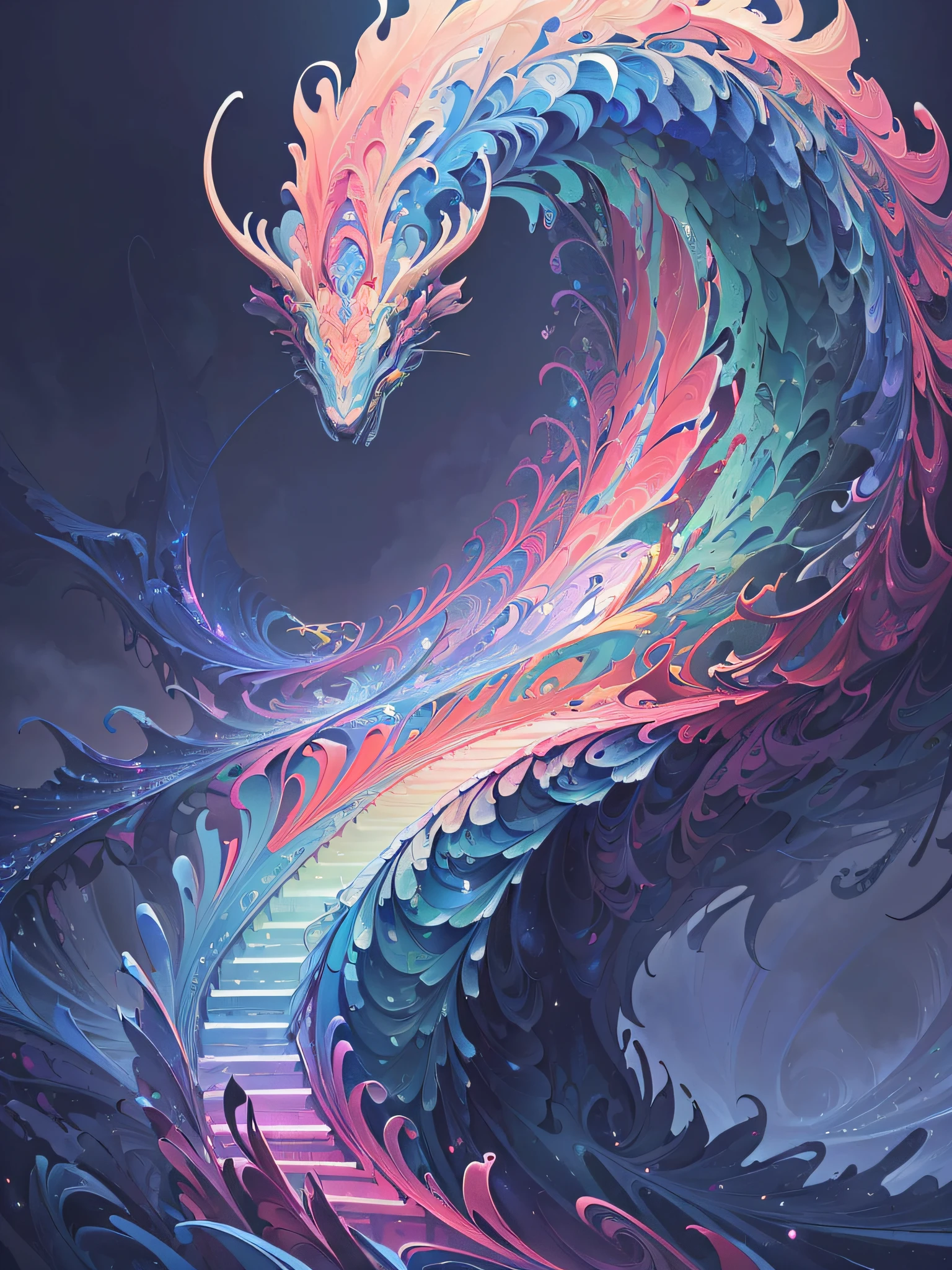(masterpiece, top quality, best quality, official art, beautiful and aesthetic:1.2),
(1girl:1.3), (fractal art:1.3), loong,fog,rainbow background,
OC renderer,conceptual art,32K, ultra detail,ultra HD,