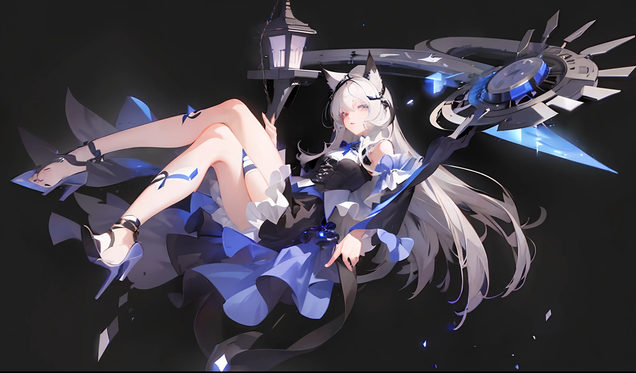1girl, white hair, long hair, cat ears, open eyes and look at the audience