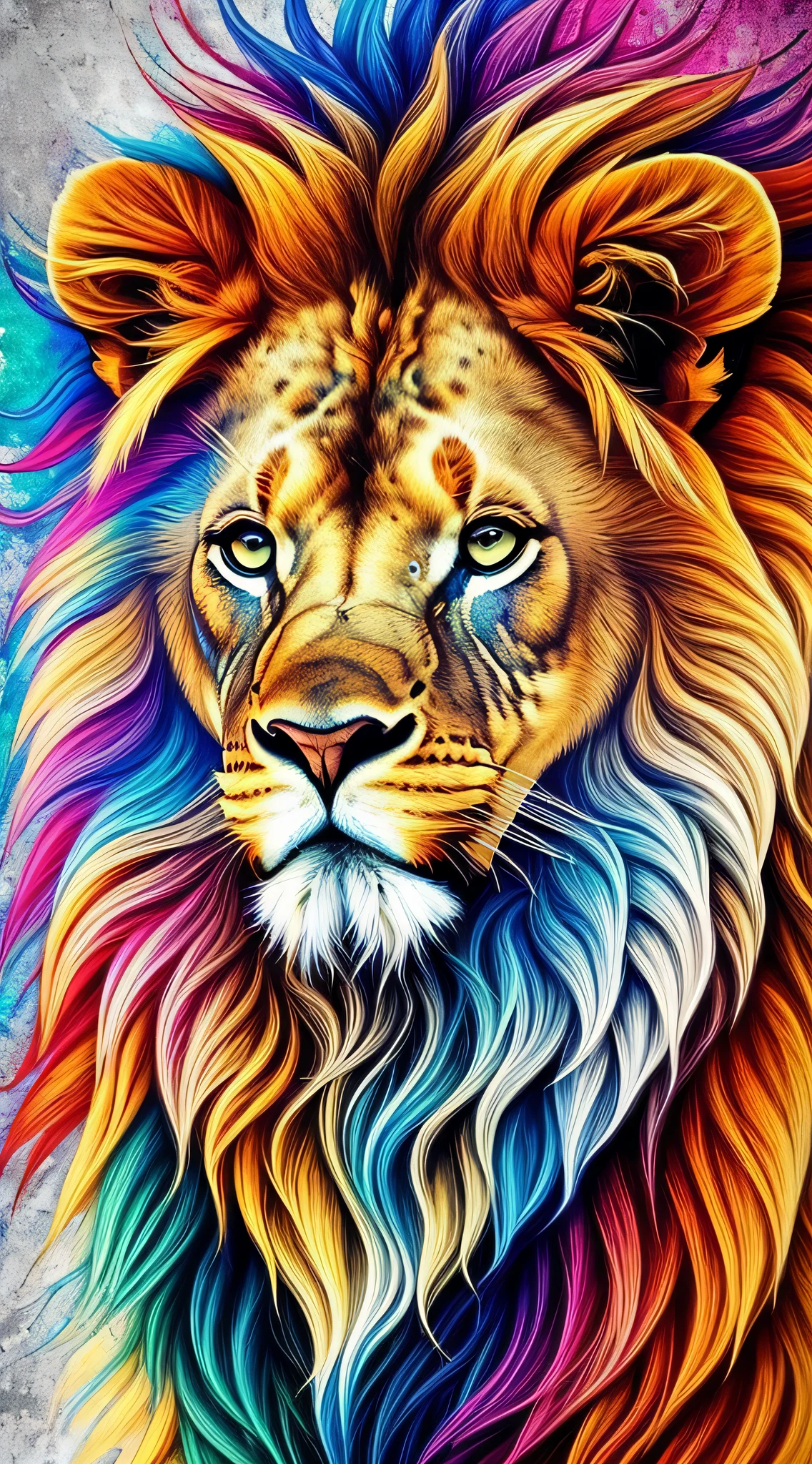 A stunning portrait of a lion, where his image is depicted through an artistic mix of fading paints. The colors merge and merge in harmony, creating a captivating and unique visual effect. The lion itself is depicted in precise detail, capturing its nobility and wild beauty --auto --s2