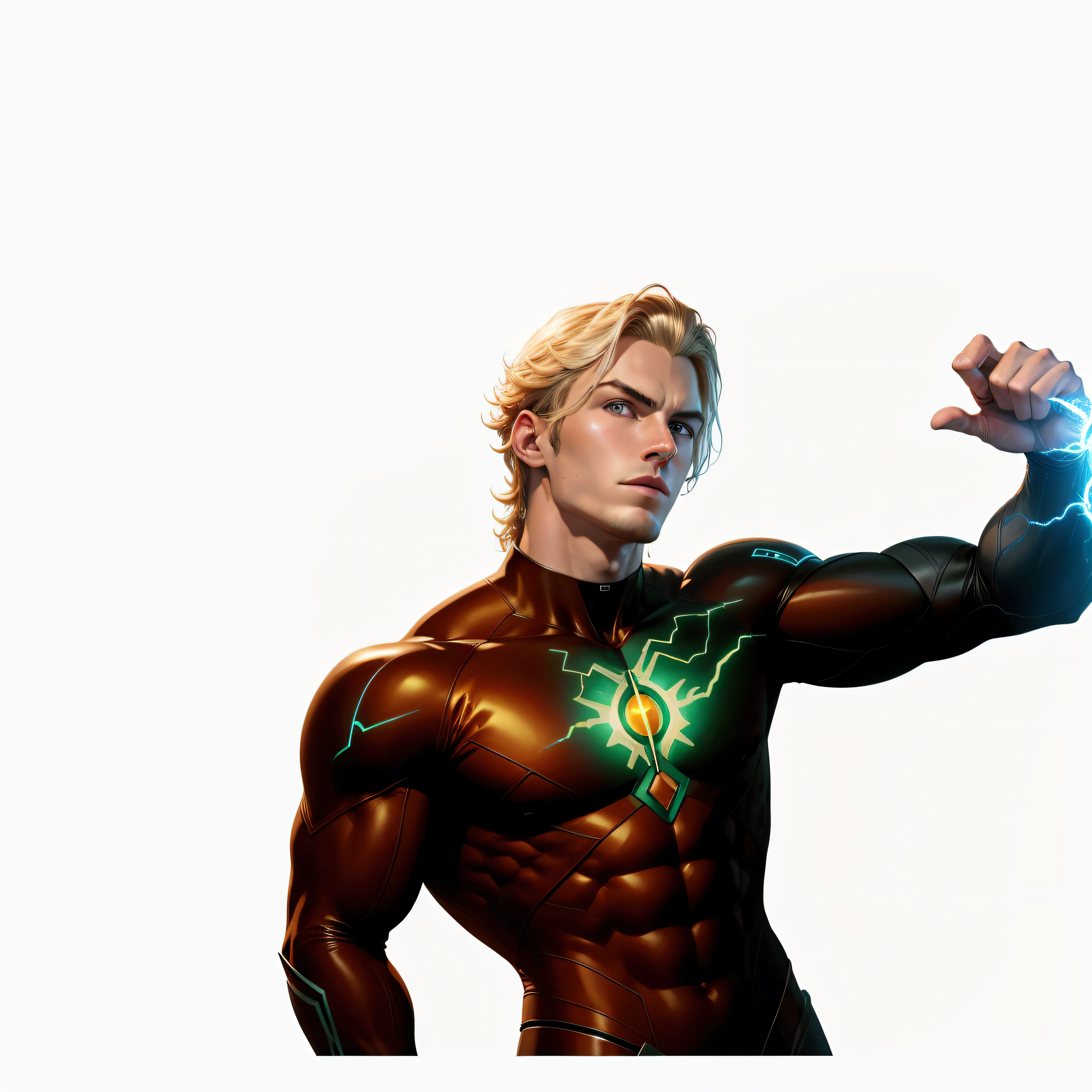 Arafed young man with long blonde hair 21 years old without a beard in a graphite or black wetsuit with bright orange veins like yellow led, Boys Homelander, no beard, smooth skin, Quicksilver, 3D render of Jerma 9 8 5, homelander, full portrait of Electromancer, orange yellowish human torch, light background, Reed Richards,  Aquaman, amazing wallpaper, powerful male man, he man, on the wall there is the name SPINNER written with neon --auto --s2