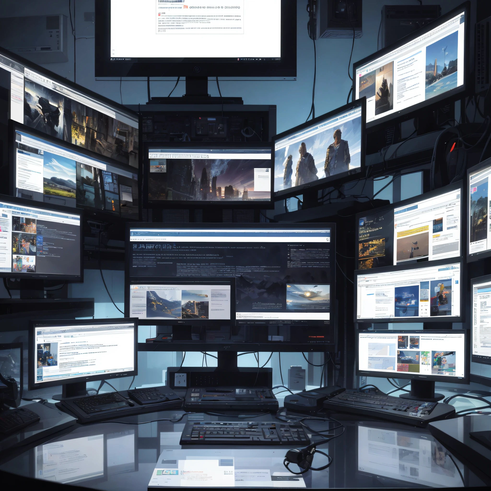 Absurd resolution, high resolution, (masterpiece: 1.4), hyper-detail, monitor displaying programming codes, another monitor displaying a website developed by the monitor codes on the side.