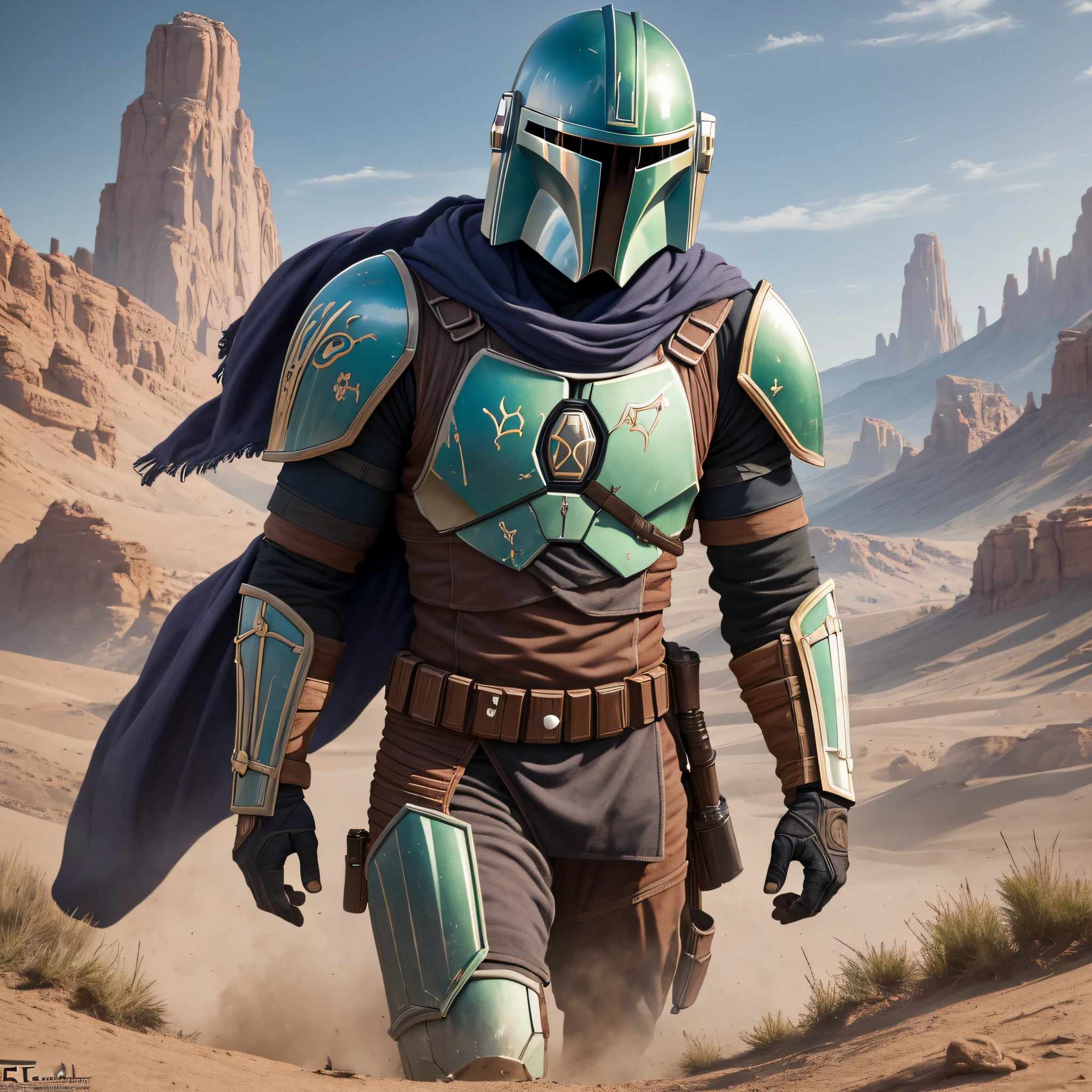 Capture the essence of the legendary Mandalorian warrior in a hyper-realistic masterpiece. Envision a full-body portrait, showcasing every intricate detail of the Mandalorian's armor and character. The scene is set against a raw, unpolished backdrop, emphasizing the rugged nature of their journey. The image should be in stunning high-definition (HD) quality, with an astonishing resolution of 8K. Pay meticulous attention to the smallest nuances, ensuring that every crease, scratch, and texture is faithfully rendered. Let the viewer immerse themselves in the lifelike depiction of this iconic figure. Utilize advanced photography techniques and equipment to achieve unparalleled realism. --auto --s2