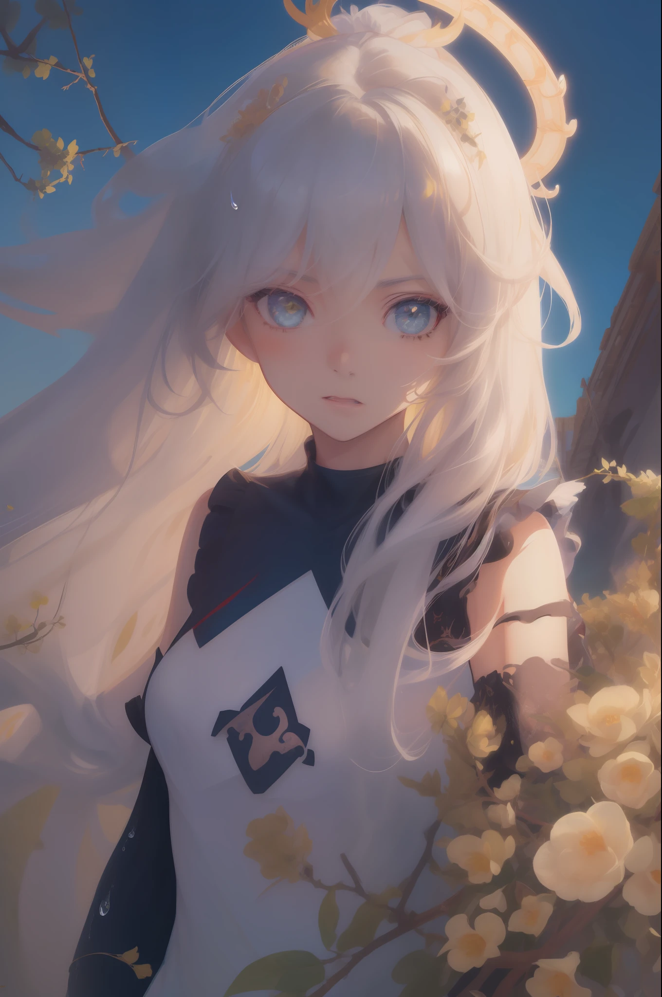 art by Cornflower, dreamy, (super fine illustration,masterpiece, best quality,beautiful detailed eyes,1girl,finely detail,Depth of field, 4k wallpaper,bluesky,cumulus,wind,insanely detailed frills,extremely detailed lace,BLUE SKY,very long hair,Slightly open mouth,high ponytail,silver hair,small Breasts,cumulonimbus capillatus,slender waist,There are many scattered luminous petals,Hidden in the light yellow flowers,Depth of field,She bowed her head in frustration,Many flying drops of water,Upper body exposed,Many scattered leaves,branch ,angle ,contour deepening,cinematic angle ,Classic decorative border):: comix style ryuko hikari ::2.9 style ::2.0 comix illustration style ,digital illustration of beautiful female character in toh-yasu drawing style illustrator, anime style, body with futuristic tribal tattoo style designs in dragon shape, serious face and ultra detailed artwork, graffiti style destroyed city scenery with camera focus, (beautiful and clear background:1.2),,((sofía vergara beautiful woman )), ( detailed eyes and detailed face:1.3), (t-shirt or dress:1.3), (beautiful and clear background:1.2), (extremely detailed, ultra-detailed, best shadow:1.1),bare shoulders, flowers and petals, , (white background:0.5), (illustration :1.1), (extremely fine and beautiful girl:1.1), (perfect details:1.1)