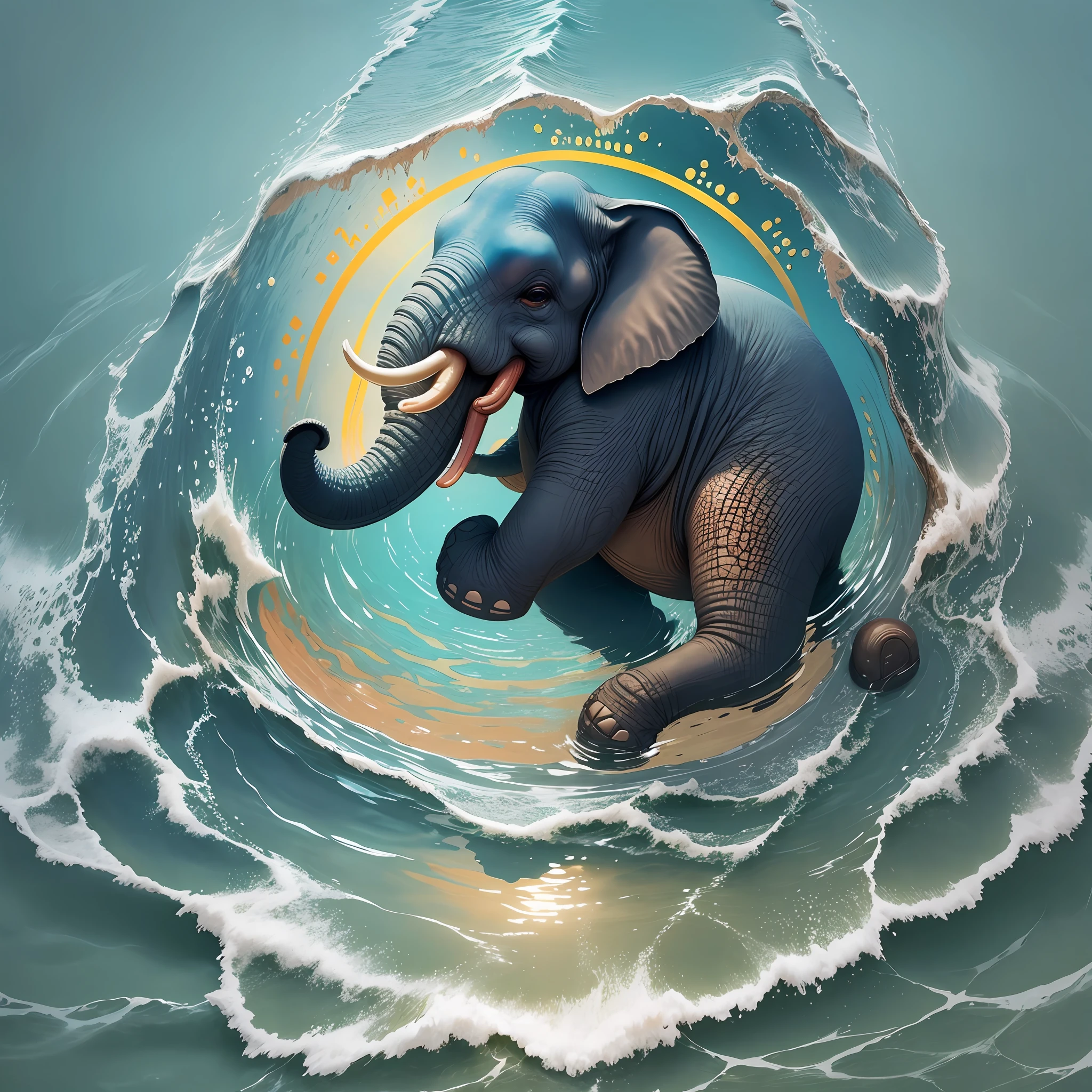 An elephant cute inside the sea with intricate patterns of colors --auto --s2