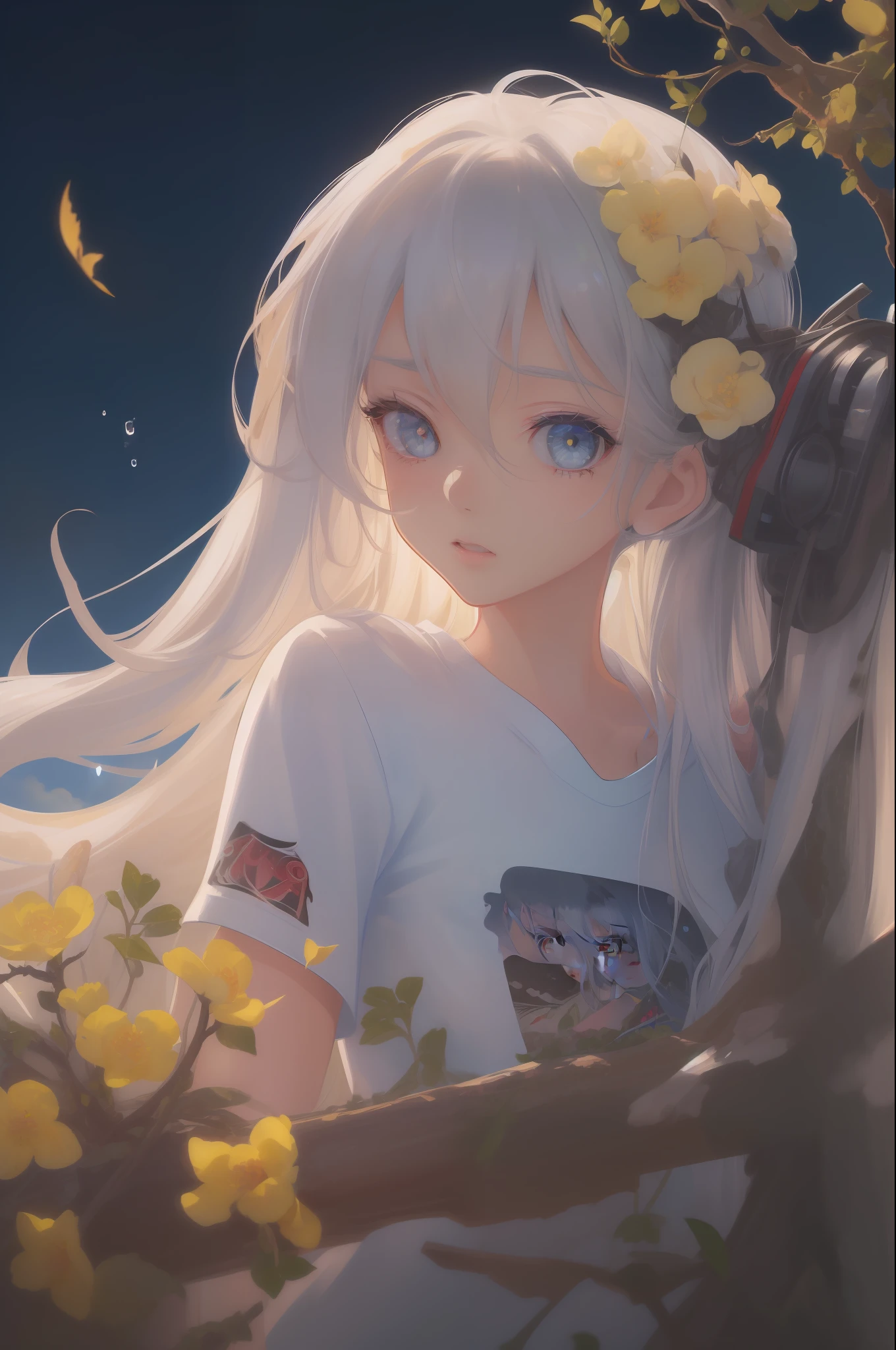 art by Cornflower, dreamy, (super fine illustration,masterpiece, best quality,beautiful detailed eyes,1girl,finely detail,Depth of field, 4k wallpaper,bluesky,cumulus,wind,insanely detailed frills,extremely detailed lace,BLUE SKY,very long hair,Slightly open mouth,high ponytail,silver hair,small Breasts,cumulonimbus capillatus,slender waist,There are many scattered luminous petals,Hidden in the light yellow flowers,Depth of field,She bowed her head in frustration,Many flying drops of water,Upper body exposed,Many scattered leaves,branch ,angle ,contour deepening,cinematic angle ,Classic decorative border):: comix style ryuko hikari ::2.9 style ::2.0 comix illustration style ,digital illustration of beautiful female character in toh-yasu drawing style illustrator, anime style, body with futuristic tribal tattoo style designs in dragon shape, serious face and ultra detailed artwork, graffiti style destroyed city scenery with camera focus, (beautiful and clear background:1.2),,((sofía vergara beautiful woman )), ( detailed eyes and detailed face:1.3), (t-shirt or dress:1.3), (beautiful and clear background:1.2), (extremely detailed, ultra-detailed, best shadow:1.1),bare shoulders, flowers and petals, , (white background:0.5), (illustration :1.1), (extremely fine and beautiful girl:1.1), (perfect details:1.1)