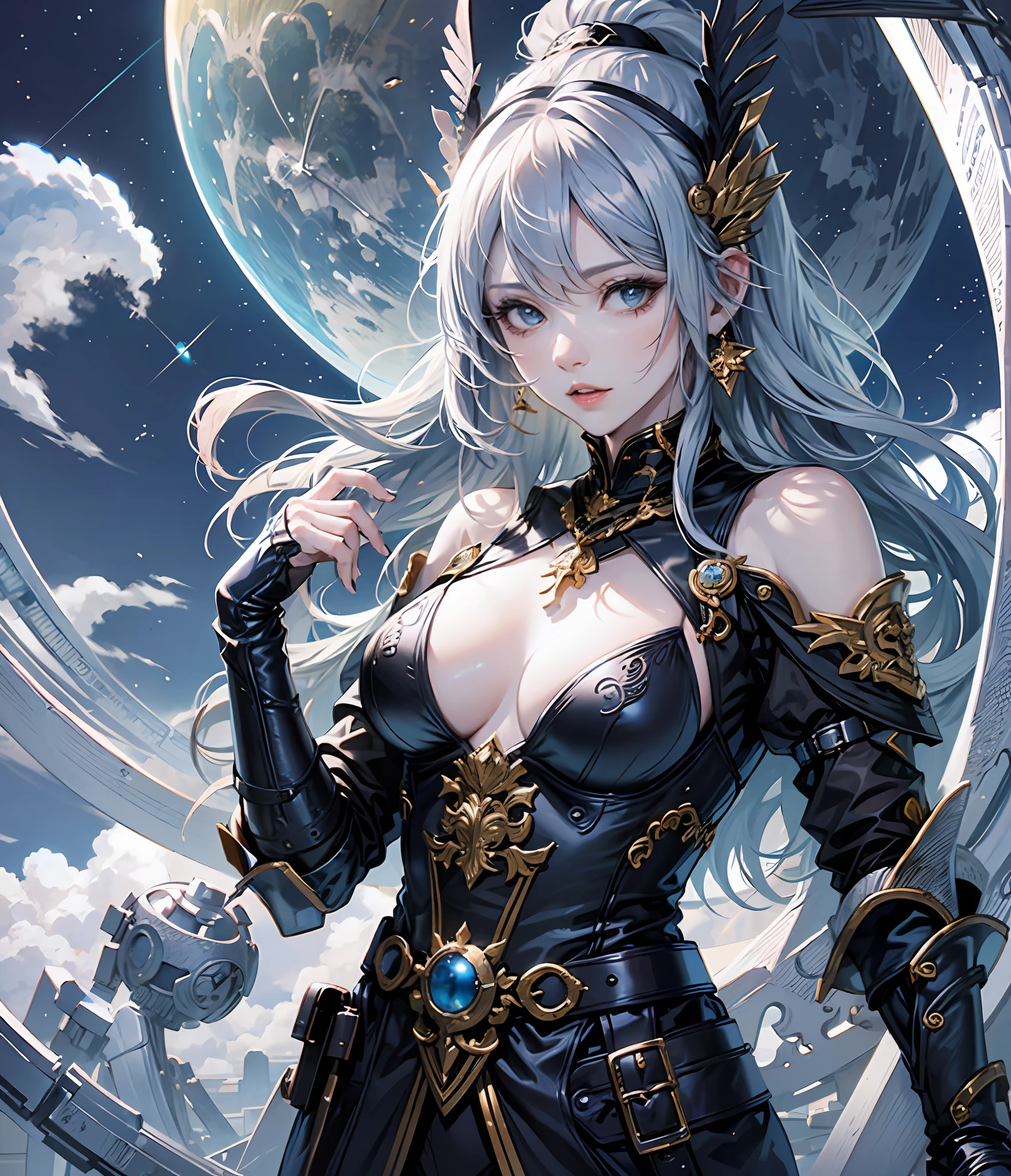 Female god of the moon, blue, black, white, high-quality, sexy, bushing